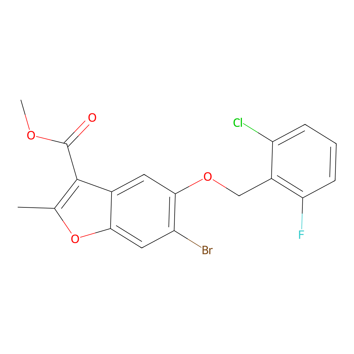 Methyl 6-bromo-5-[(2-chloro-6-fluorophenyl)methoxy]-2-methyl-1-benzofuran-3-carboxylate molecular structure, CAS 308296-42-6