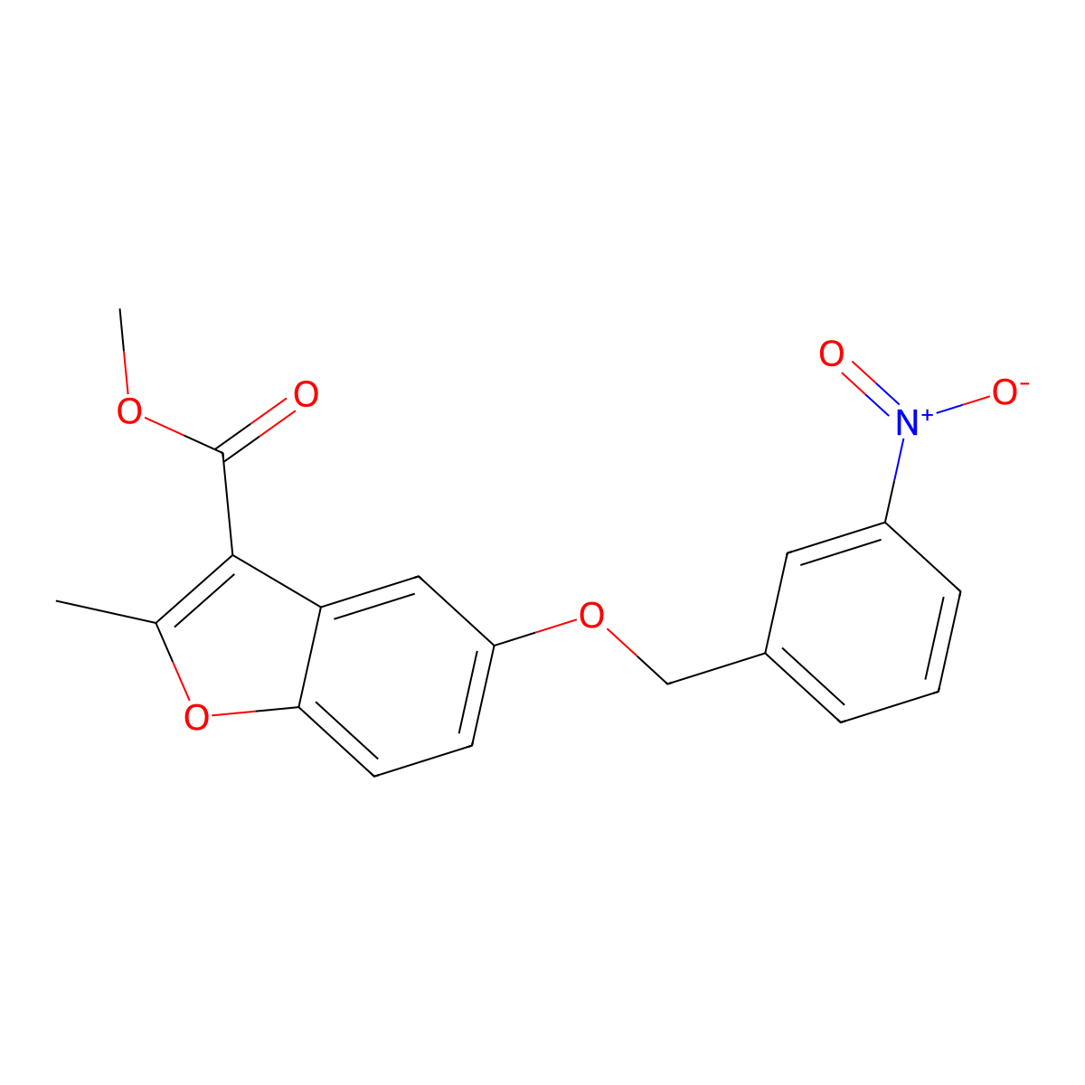 Methyl 2-methyl-5-[(3-nitrophenyl)methoxy]-1-benzofuran-3-carboxylate molecular structure, CAS 308296-43-7