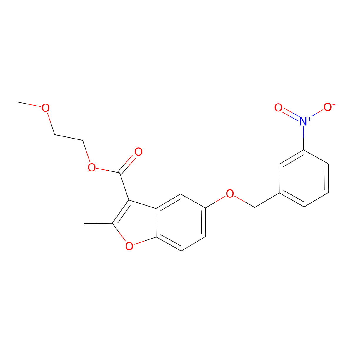 2-Methoxyethyl 2-methyl-5-[(3-nitrophenyl)methoxy]-1-benzofuran-3-carboxylate molecular structure, CAS 308296-47-1