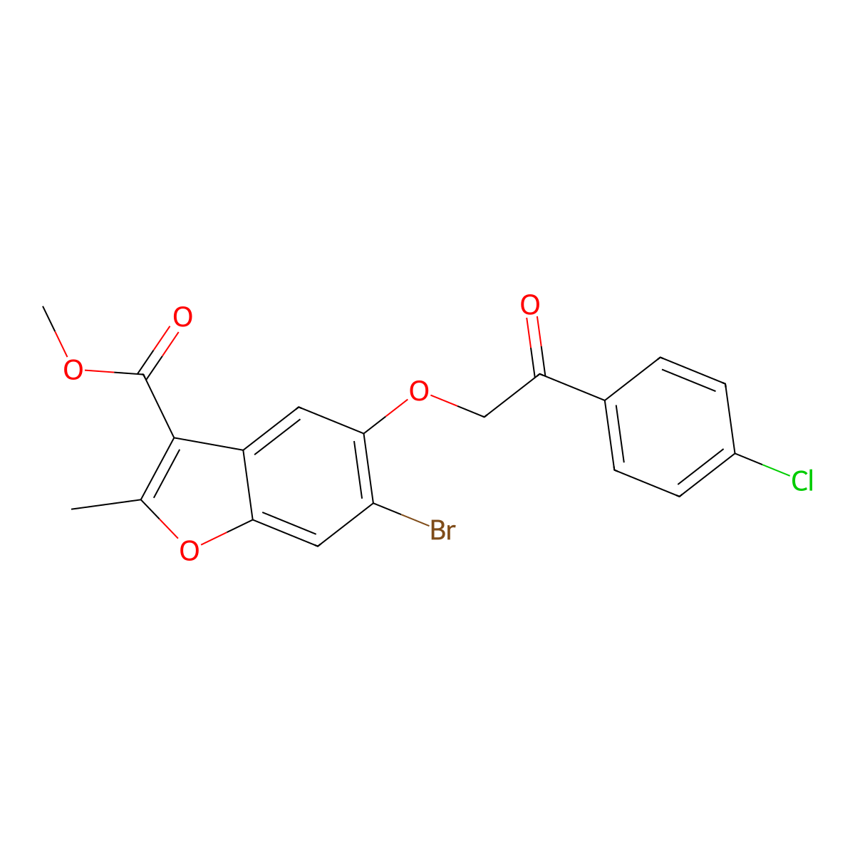 Methyl 6-bromo-5-[2-(4-chlorophenyl)-2-oxoethoxy]-2-methyl-1-benzofuran-3-carboxylate molecular structure, CAS 308297-49-6