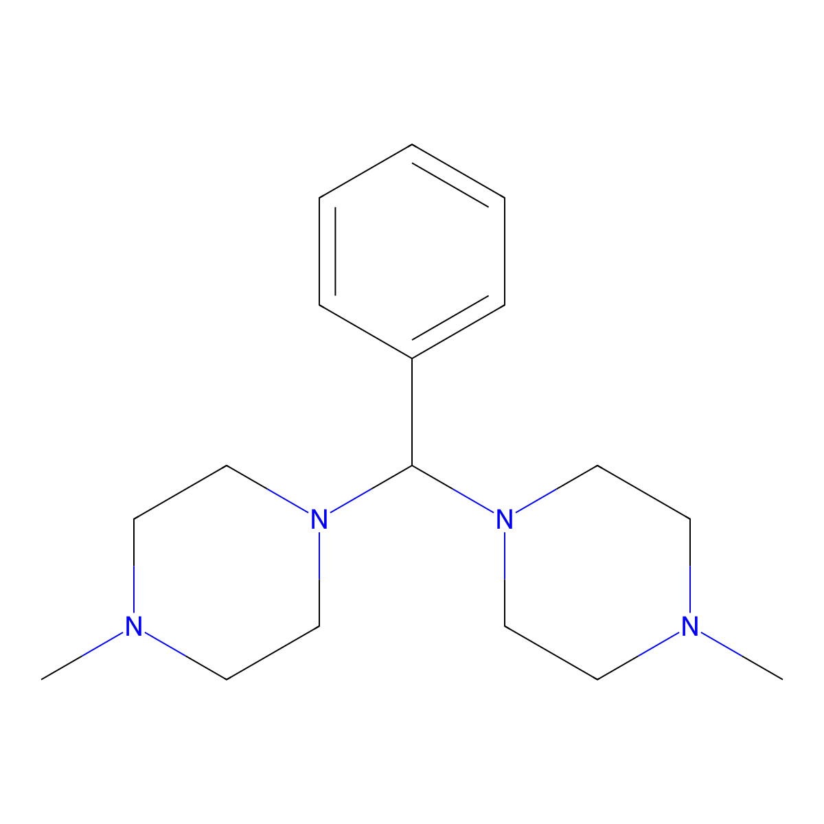 4-Methyl-1-[(4-methylpiperazinyl)phenylmethyl]piperazine molecular structure, CAS 308297-51-0
