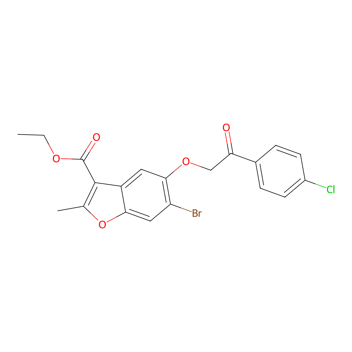 Ethyl 6-bromo-5-[2-(4-chlorophenyl)-2-oxoethoxy]-2-methyl-1-benzofuran-3-carboxylate molecular structure, CAS 308297-52-1