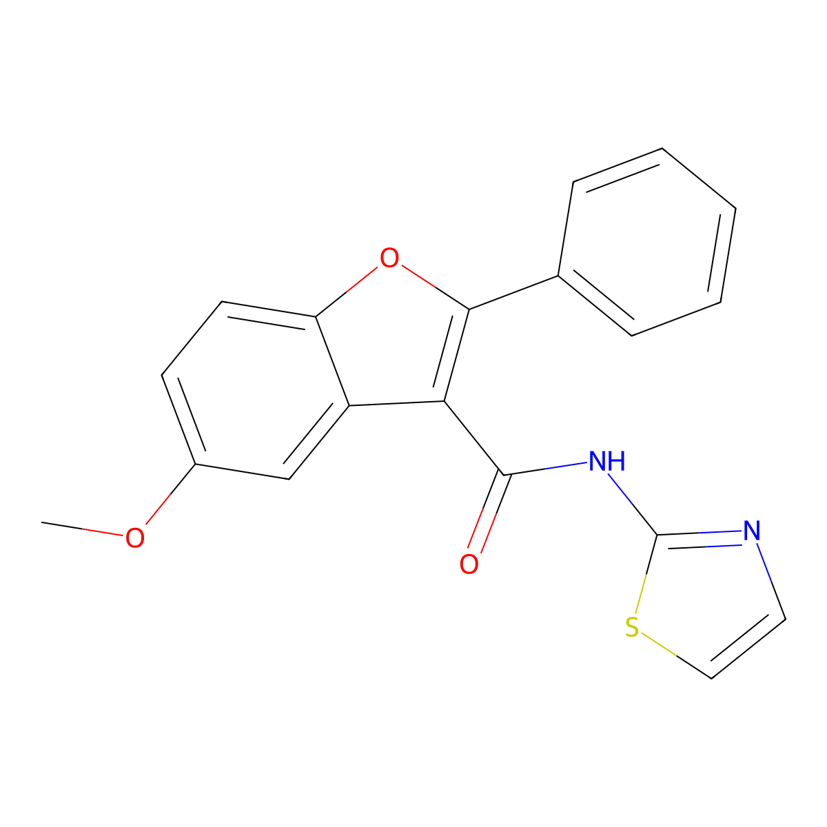 5-methoxy-2-phenyl-N-(1,3-thiazol-2-yl)-1-benzofuran-3-carboxamide molecular structure, CAS 308297-54-3
