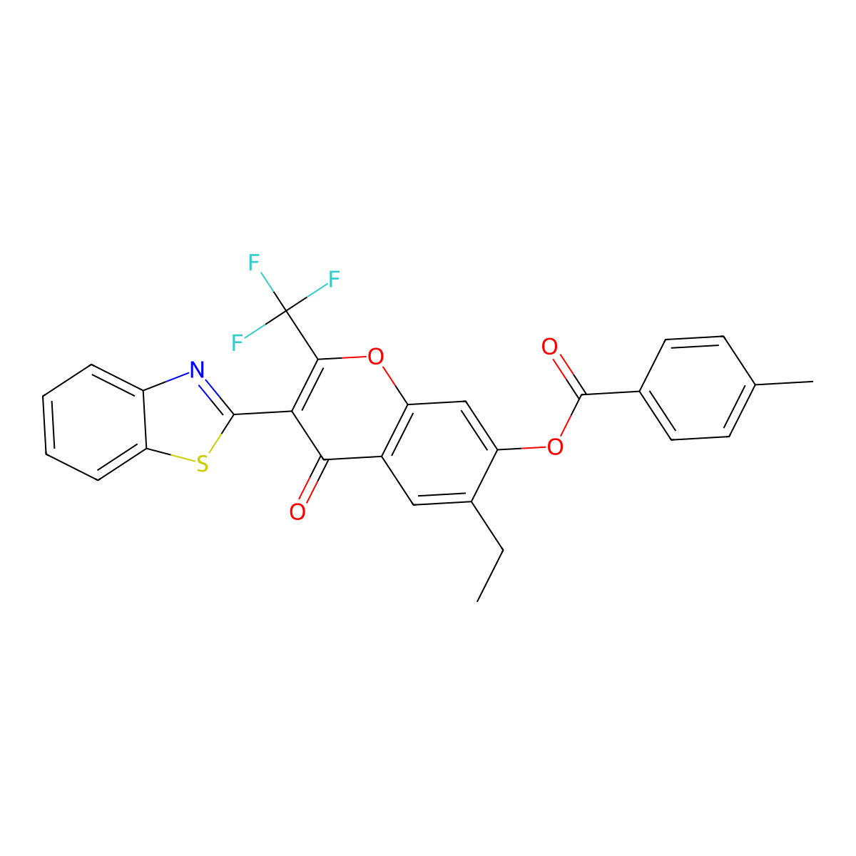 3-(1,3-benzothiazol-2-yl)-6-ethyl-4-oxo-2-(trifluoromethyl)-4H-chromen-7-yl 4-methylbenzoate molecular structure, CAS 308297-59-8