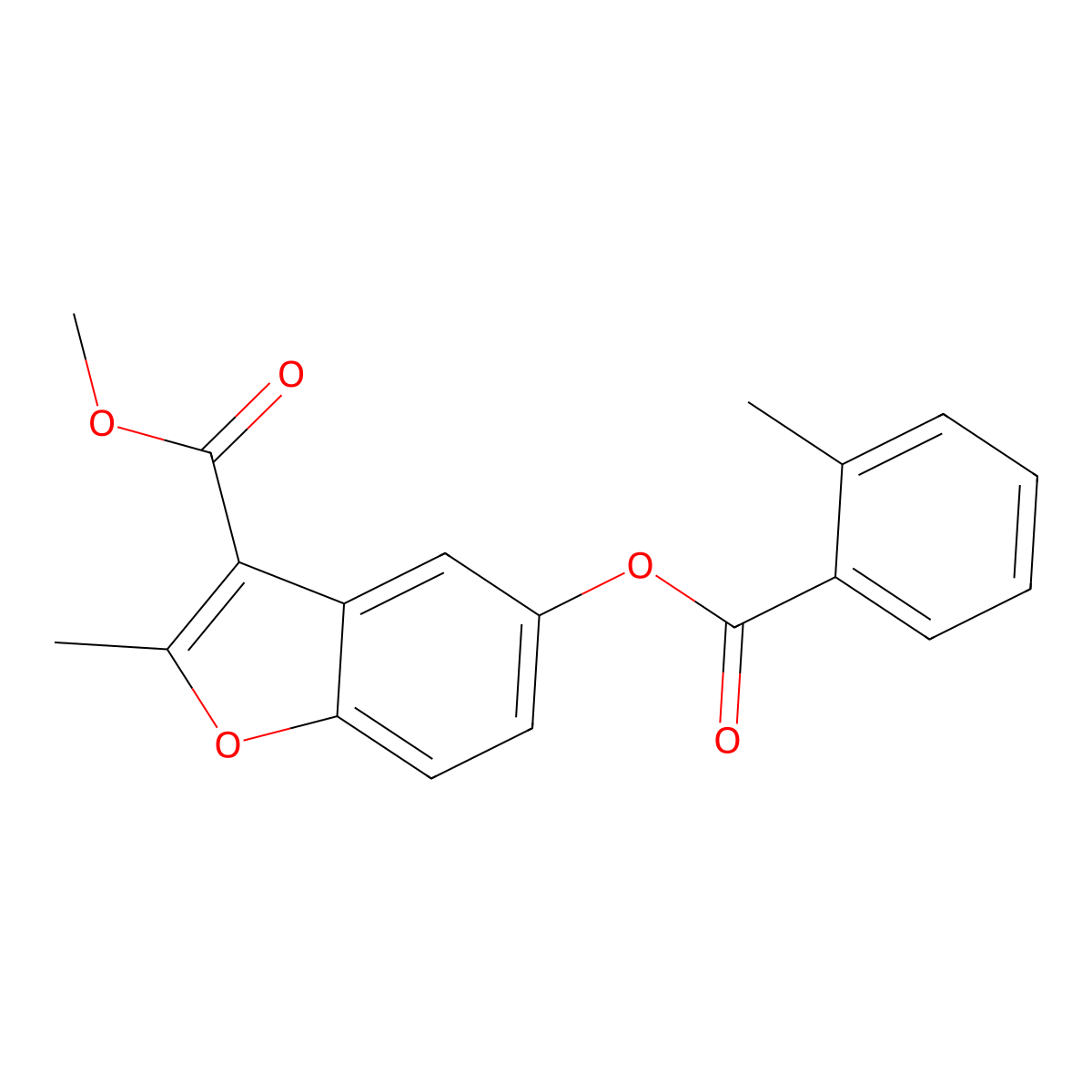 Methyl 2-methyl-5-(2-methylbenzoyloxy)-1-benzofuran-3-carboxylate molecular structure, CAS 308297-71-4