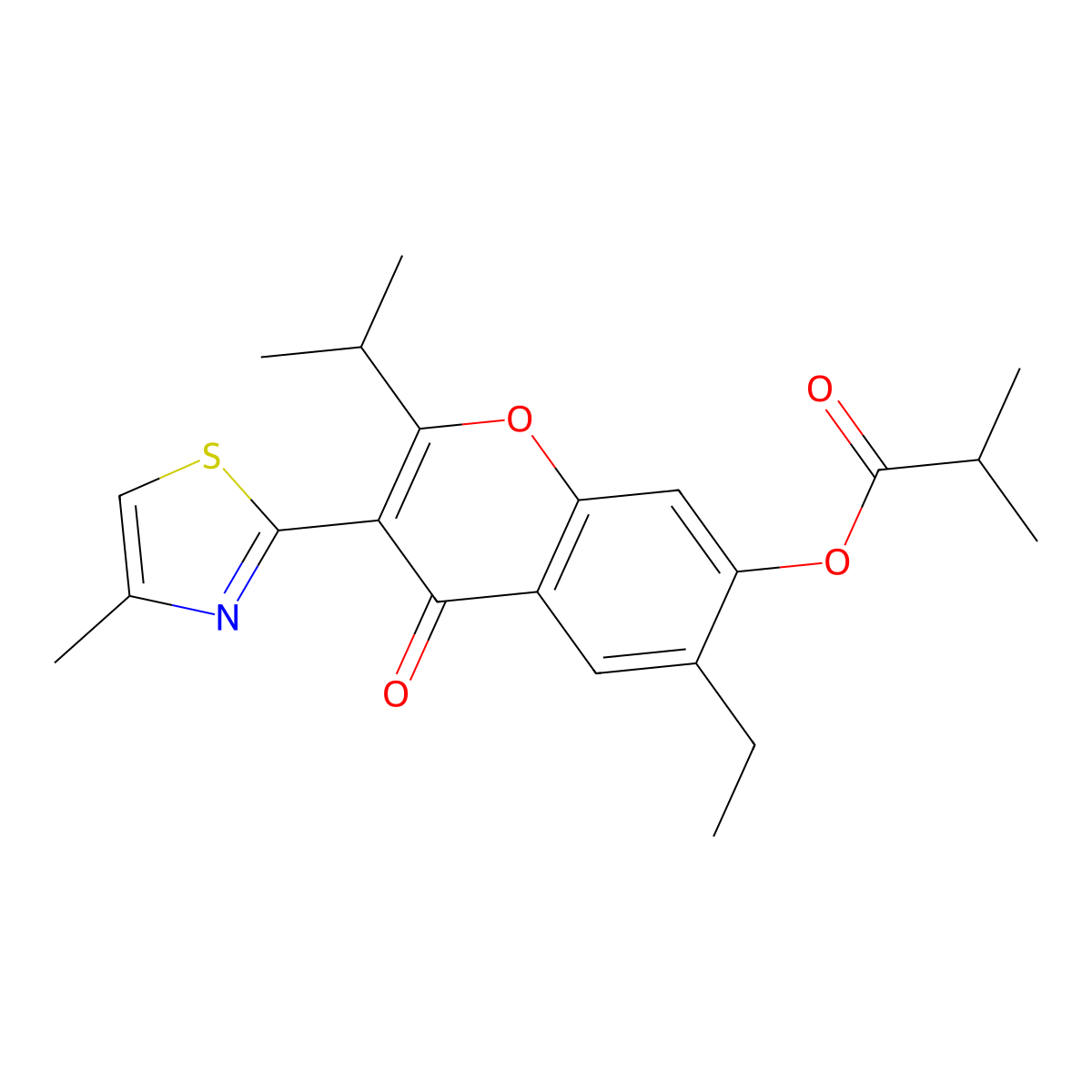 6-ethyl-2-isopropyl-3-(4-methylthiazol-2-yl)-4-oxo-4H-chromen-7-yl isobutyrate molecular structure, CAS 308297-72-5