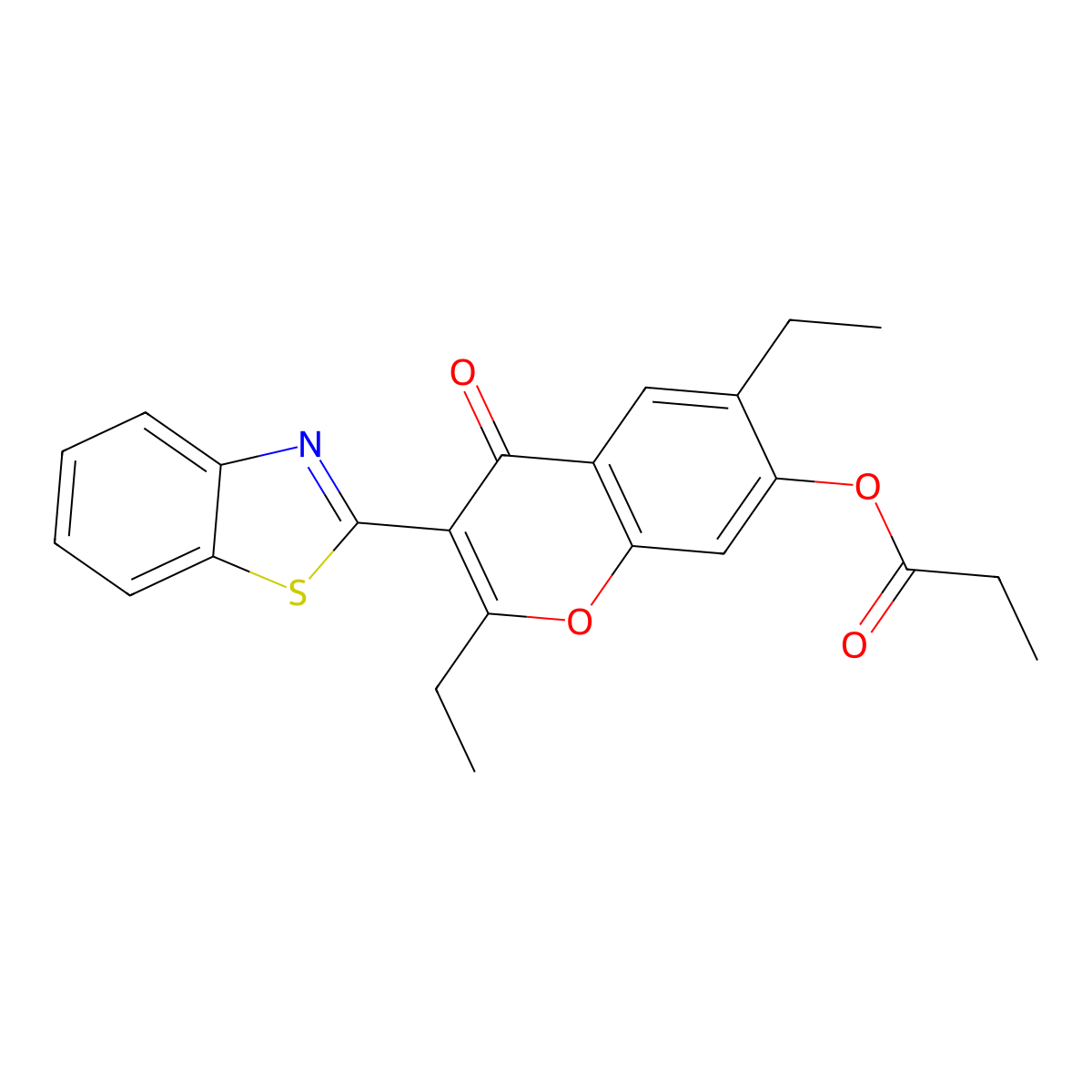 3-(benzo[d]thiazol-2-yl)-2,6-diethyl-4-oxo-4H-chromen-7-yl propionate molecular structure, CAS 308297-73-6