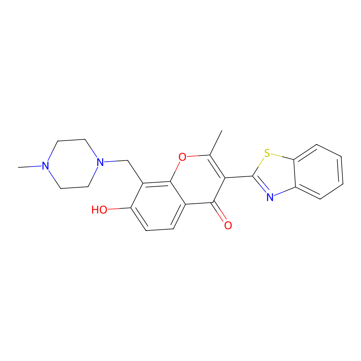 3-(benzo[d]thiazol-2-yl)-7-hydroxy-2-methyl-8-((4-methylpiperazin-1-yl)methyl)-4H-chromen-4-one molecular structure, CAS 308297-79-2