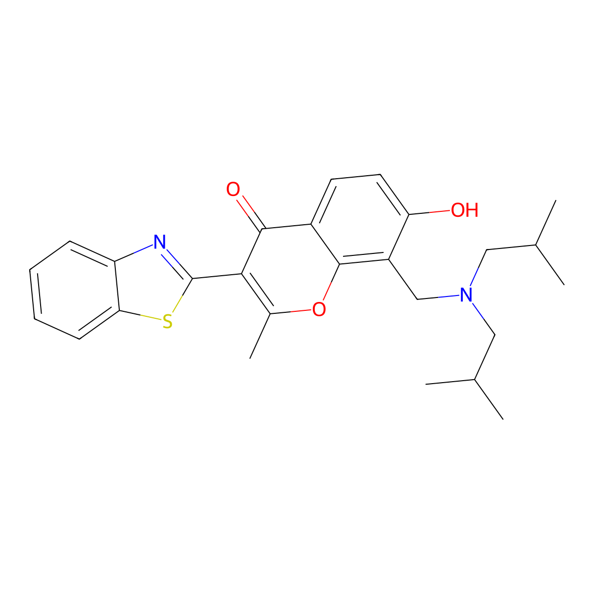 3-(1,3-Benzothiazol-2-yl)-8-[[bis(2-methylpropyl)amino]methyl]-7-hydroxy-2-methylchromen-4-one molecular structure, CAS 308297-86-1