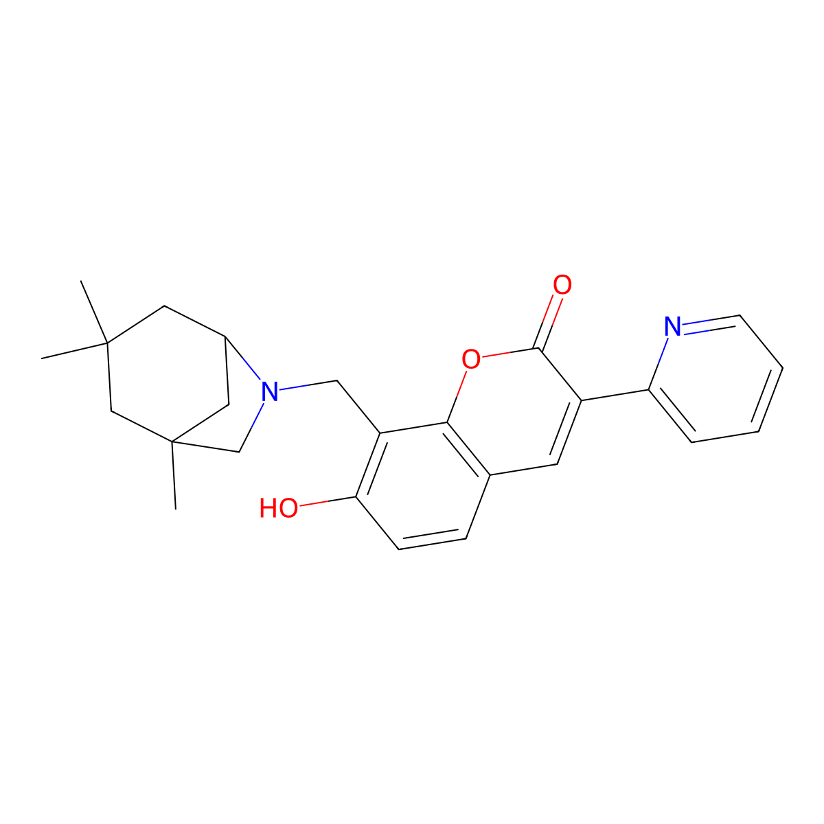 7-Hydroxy-3-(2-pyridinyl)-8-[(1,3,3-trimethyl-6-azabicyclo[3.2.1]oct-6-YL)methyl]-2H-chromen-2-one molecular structure, CAS 308297-90-7