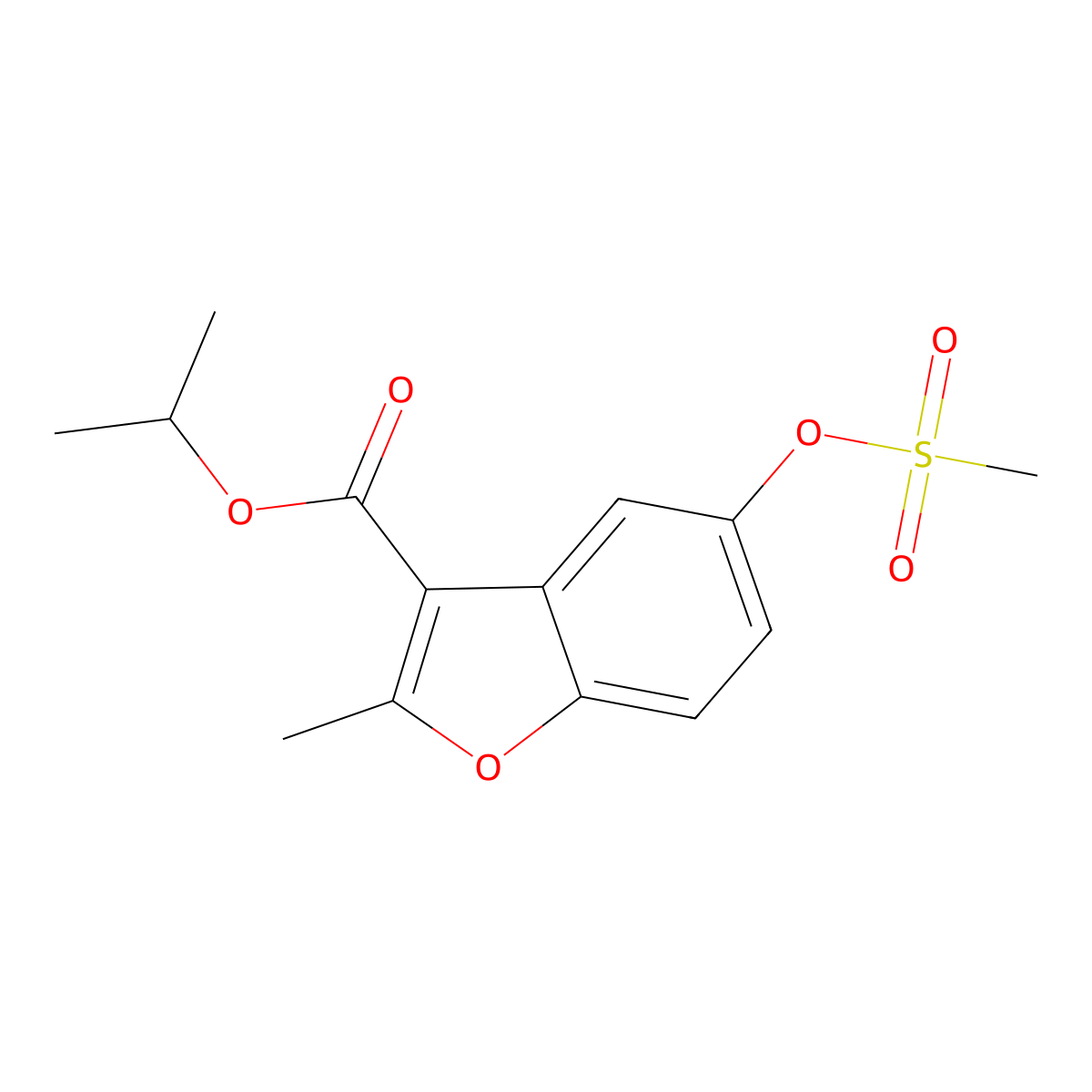 Isopropyl 2-methyl-5-((methylsulfonyl)oxy)benzofuran-3-carboxylate molecular structure, CAS 308298-02-4
