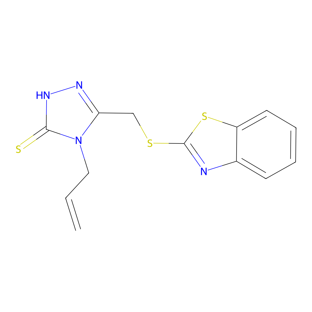 4-allyl-3-((benzo[d]thiazol-2-ylthio)methyl)-1H-1,2,4-triazole-5(4H)-thione molecular structure, CAS 308298-16-0