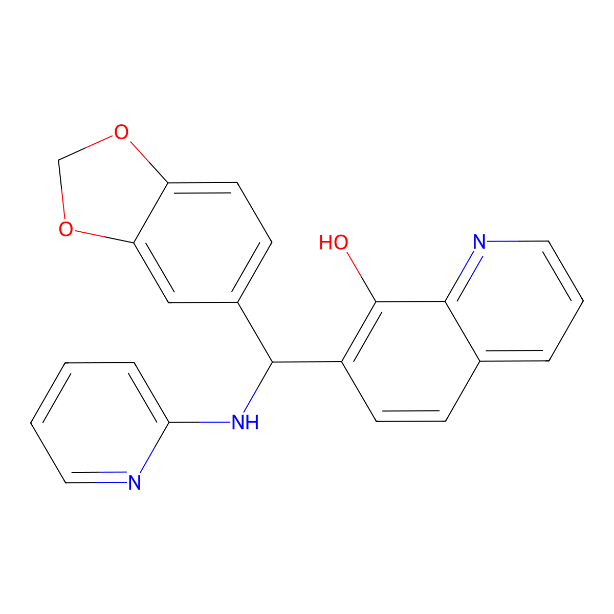 7-(Benzo[d][1,3]dioxol-5-yl(pyridin-2-ylamino)methyl)quinolin-8-ol molecular structure, CAS 308298-21-7
