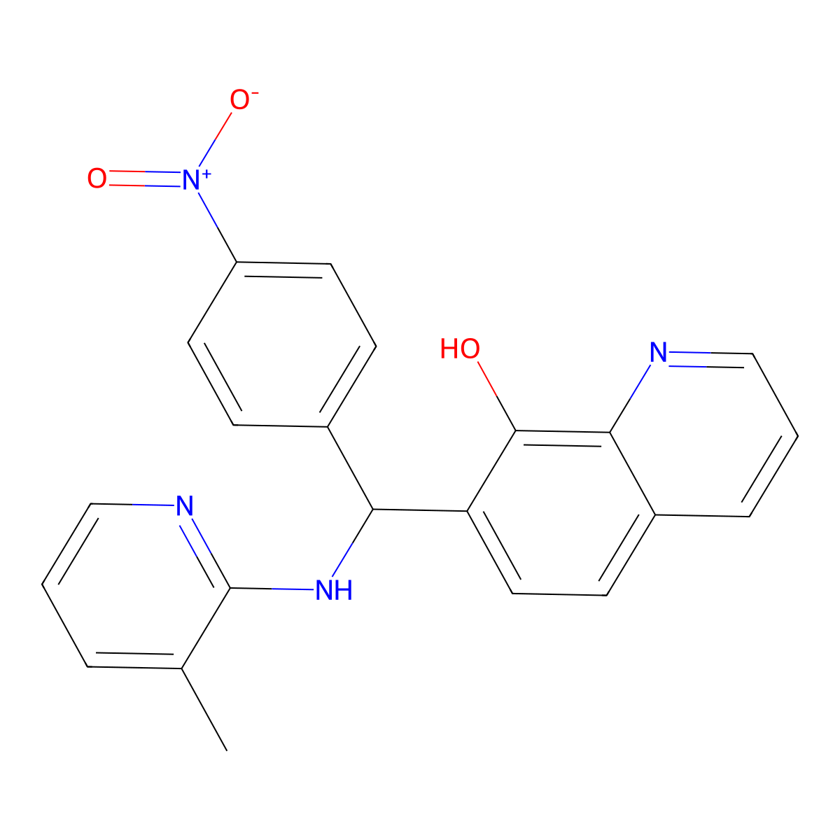7-(((3-Methylpyridin-2-yl)amino)(4-nitrophenyl)methyl)quinolin-8-ol molecular structure, CAS 308298-22-8