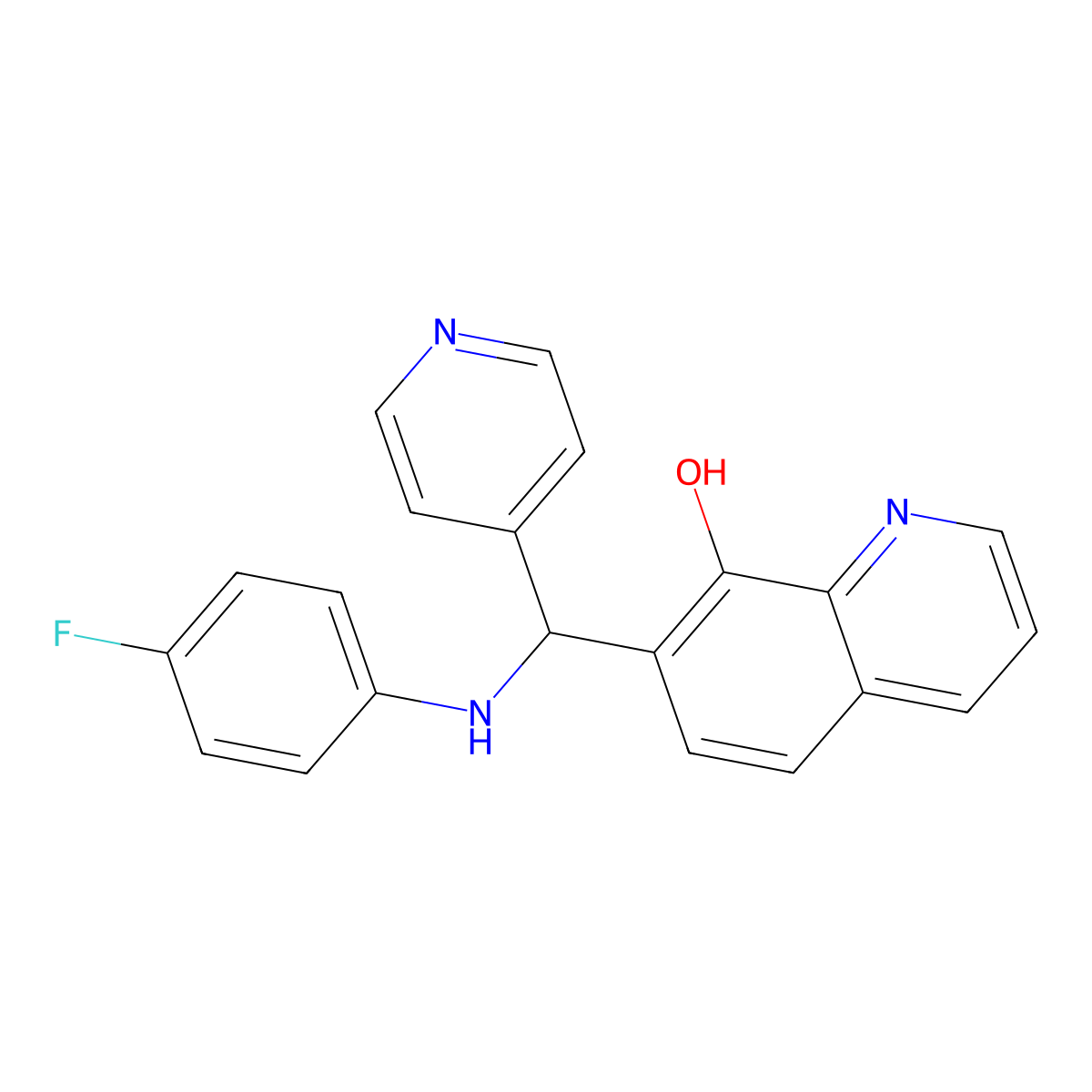 7-(((4-Fluorophenyl)amino)(pyridin-4-yl)methyl)quinolin-8-ol molecular structure, CAS 308298-23-9