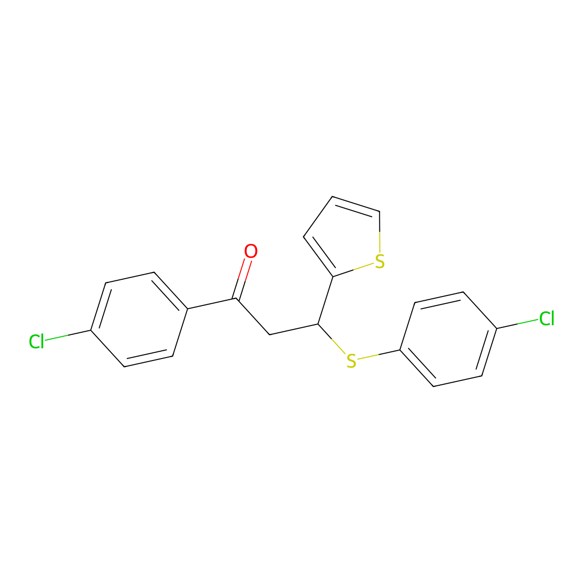 1-(4-Chlorophenyl)-3-[(4-chlorophenyl)sulfanyl]-3-(thiophen-2-yl)propan-1-one molecular structure, CAS 308298-27-3