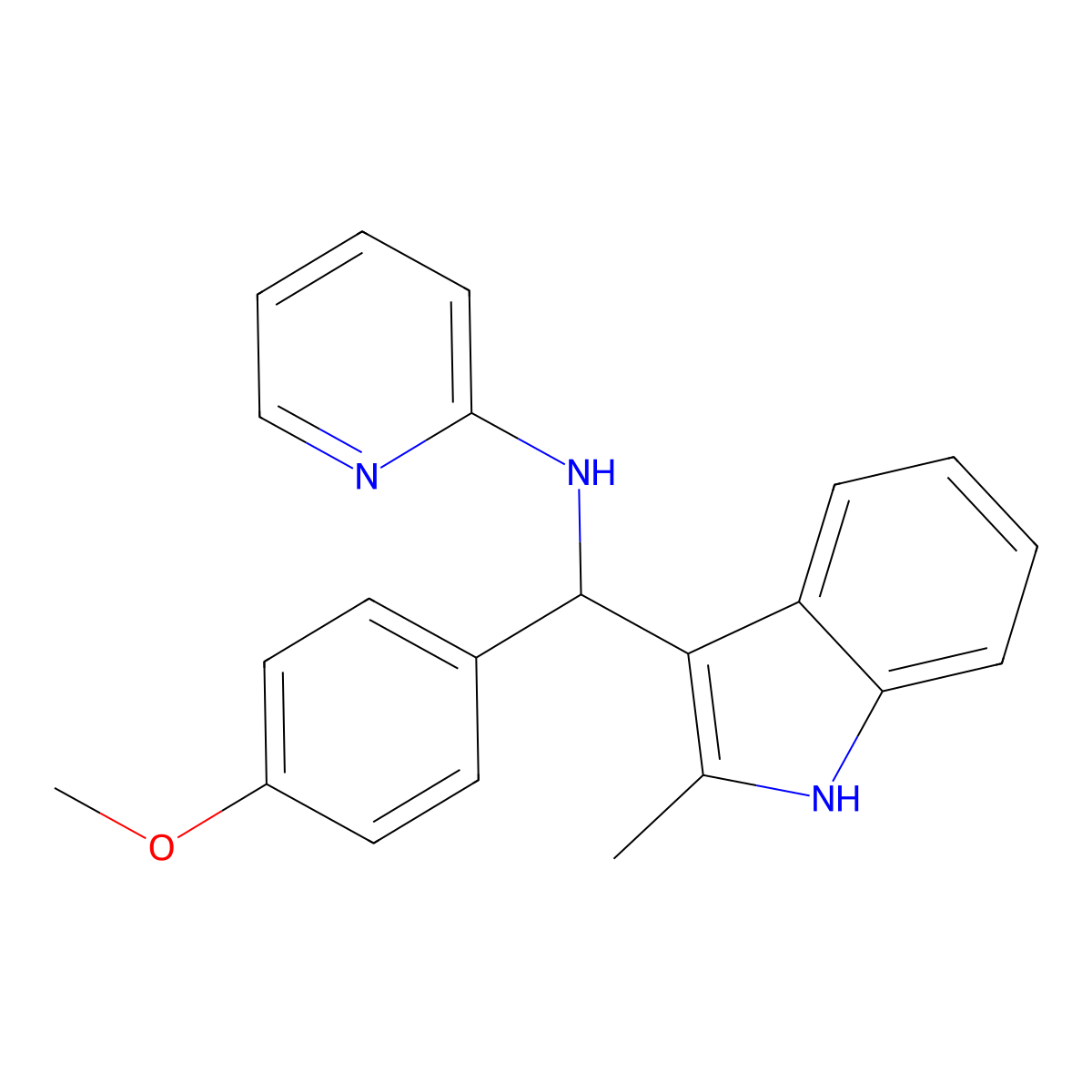N-[(4-methoxyphenyl)(2-methyl-1H-indol-3-yl)methyl]pyridin-2-amine molecular structure, CAS 308298-37-5
