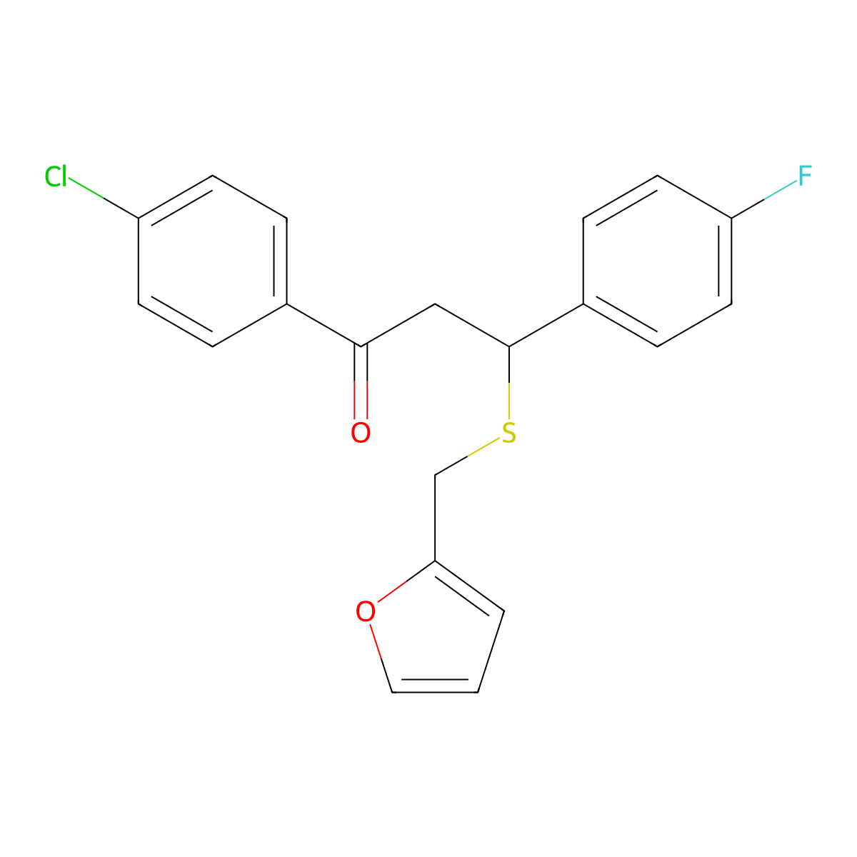 1-(4-Chlorophenyl)-3-(4-fluorophenyl)-3-(2-furylmethylthio)propan-1-one molecular structure, CAS 308298-39-7