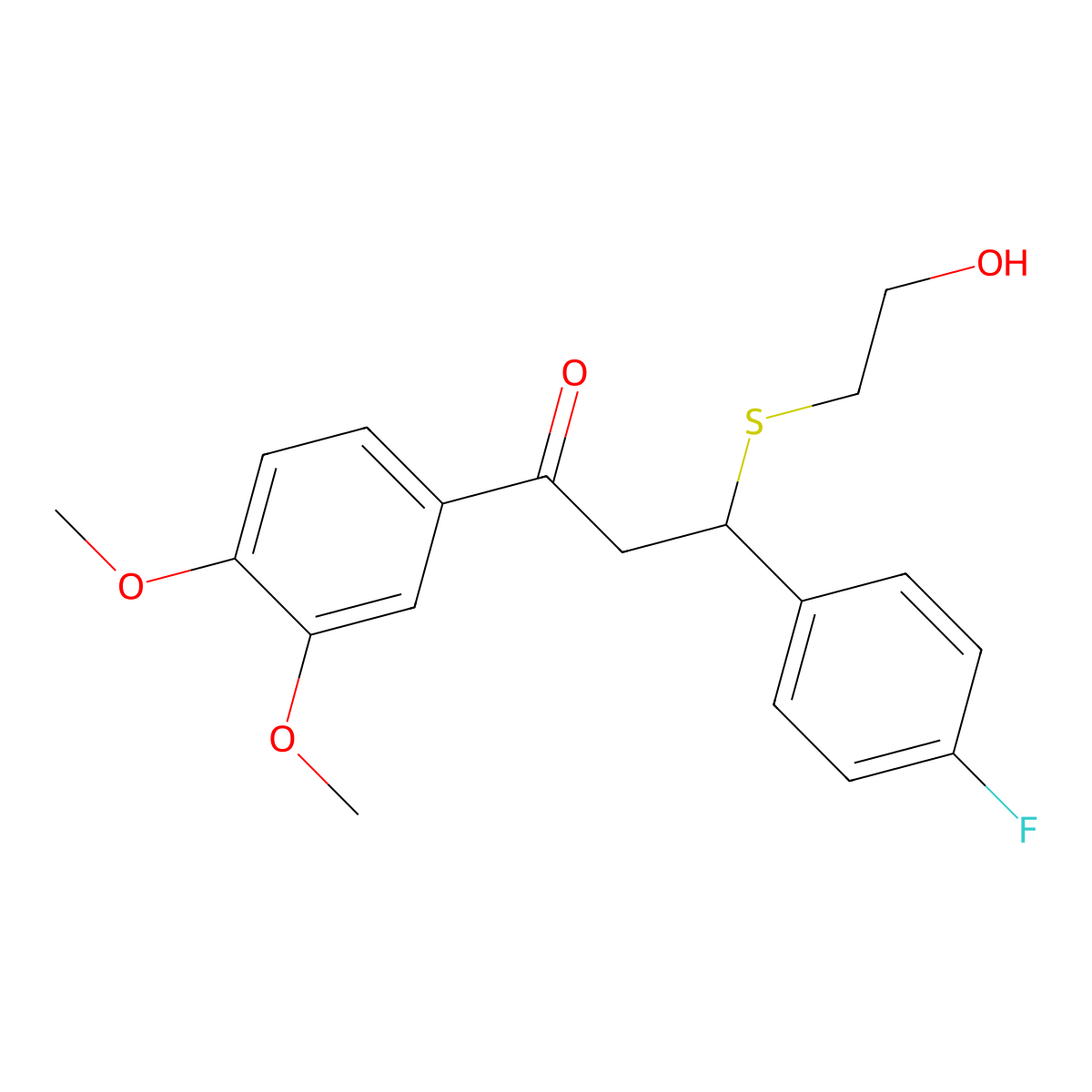 1-(3,4-Dimethoxyphenyl)-3-(4-fluorophenyl)-3-((2-hydroxyethyl)thio)propan-1-one molecular structure, CAS 308298-40-0