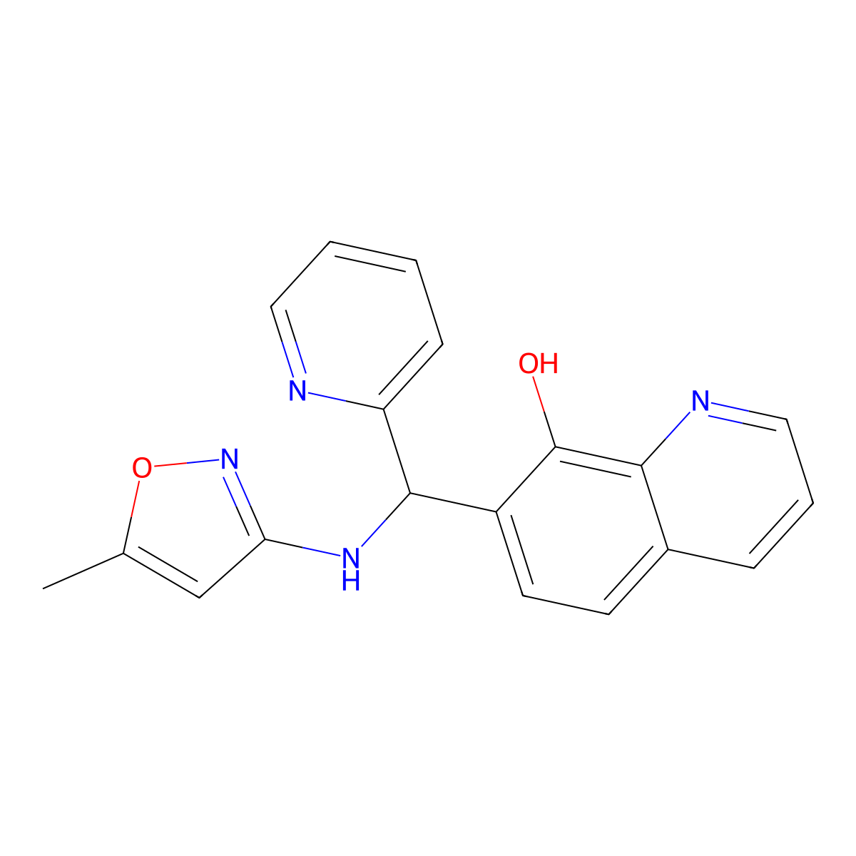 7-{[(5-Methyl-1,2-oxazol-3-yl)amino](pyridin-2-yl)methyl}quinolin-8-ol molecular structure, CAS 308298-44-4