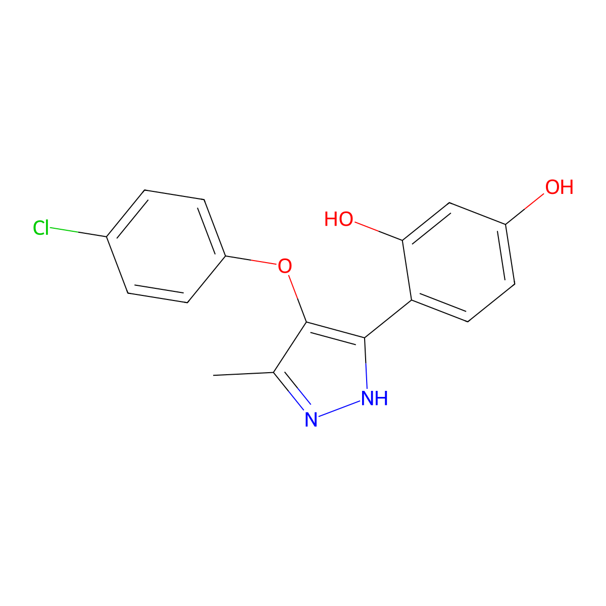 4-[4-(4-chlorophenoxy)-5-methyl-1H-pyrazol-3-yl]-1,3-benzenediol molecular structure, CAS 308298-51-3