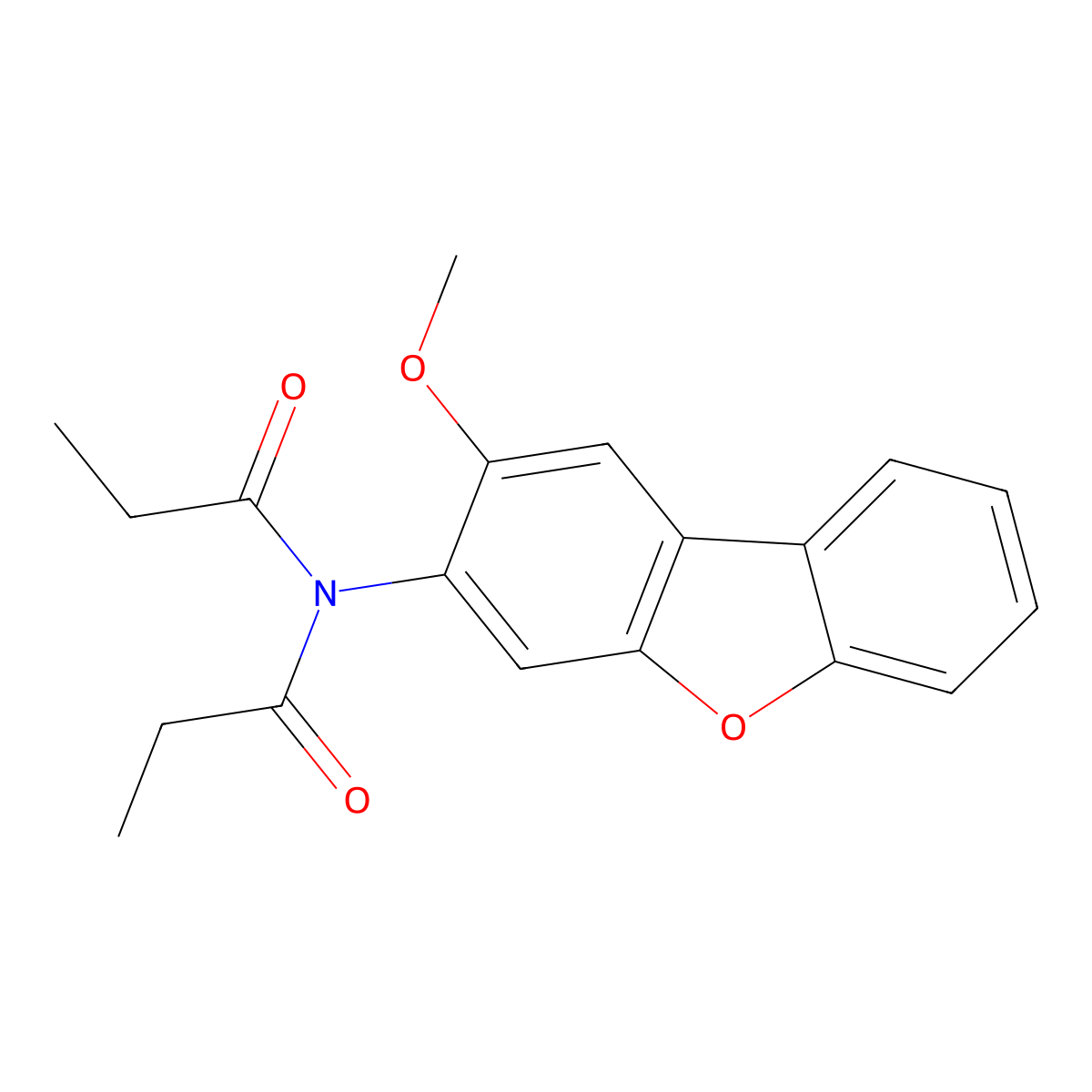 N-(2-Methoxy-dibenzofuran-3-yl)-N-propionyl-propionamide molecular structure, CAS 308298-76-2