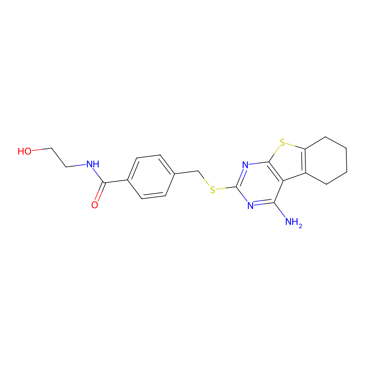4-{[(4-amino-5,6,7,8-tetrahydro[1]benzothieno[2,3-d]pyrimidin-2-yl)sulfanyl]methyl}-N-(2-hydroxyethyl)benzamide molecular structure, CAS 308298-87-5