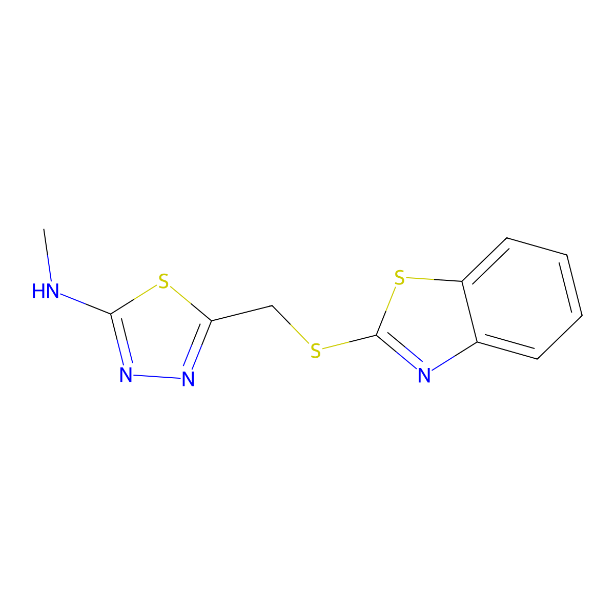 [5-(Benzothiazol-2-ylsulfanylmethyl)-[1,3,4]thiadiazol-2-yl]-methyl-amine molecular structure, CAS 308298-92-2