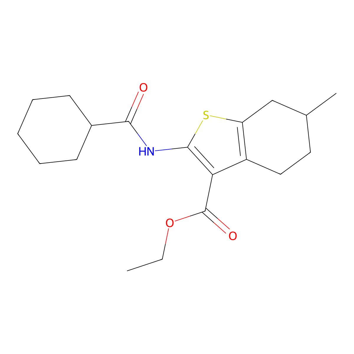 Ethyl 2-[(cyclohexylcarbonyl)amino]-6-methyl-4,5,6,7-tetrahydro-1-benzothiophene-3-carboxylate molecular structure, CAS 308299-18-5