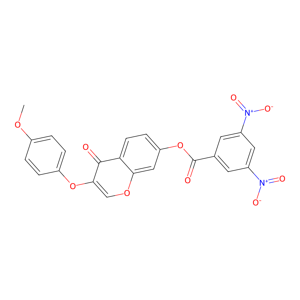 3-(4-methoxyphenoxy)-4-oxo-4H-chromen-7-yl 3,5-bisnitrobenzoate molecular structure, CAS 308299-54-9