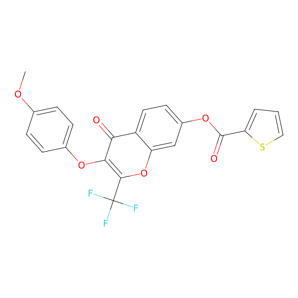 3-(4-methoxyphenoxy)-4-oxo-2-(trifluoromethyl)-4H-chromen-7-yl thiophene-2-carboxylate molecular structure, CAS 308299-72-1