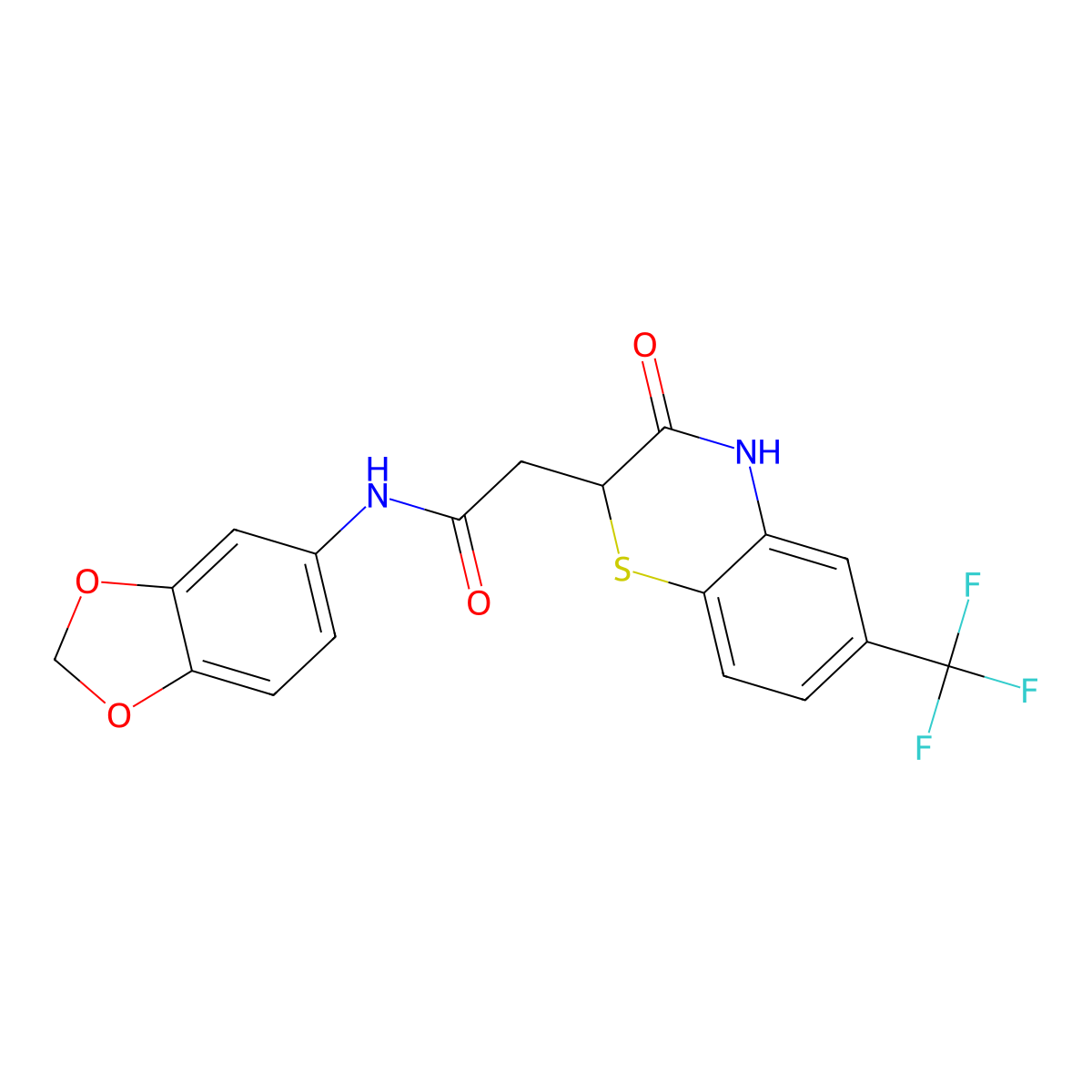 N-(1,3-benzodioxol-5-yl)-2-[3-oxo-6-(trifluoromethyl)-3,4-dihydro-2H-1,4-benzothiazin-2-yl]acetamide molecular structure, CAS 308300-12-1