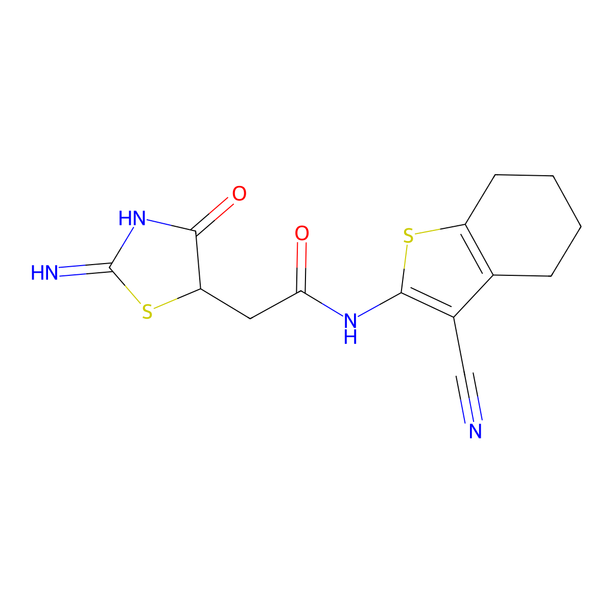 N-(3-cyano-4,5,6,7-tetrahydrobenzo[b]thiophen-2-yl)-2-(2-imino-4-oxothiazolidin-5-yl)acetamide molecular structure, CAS 308300-13-2