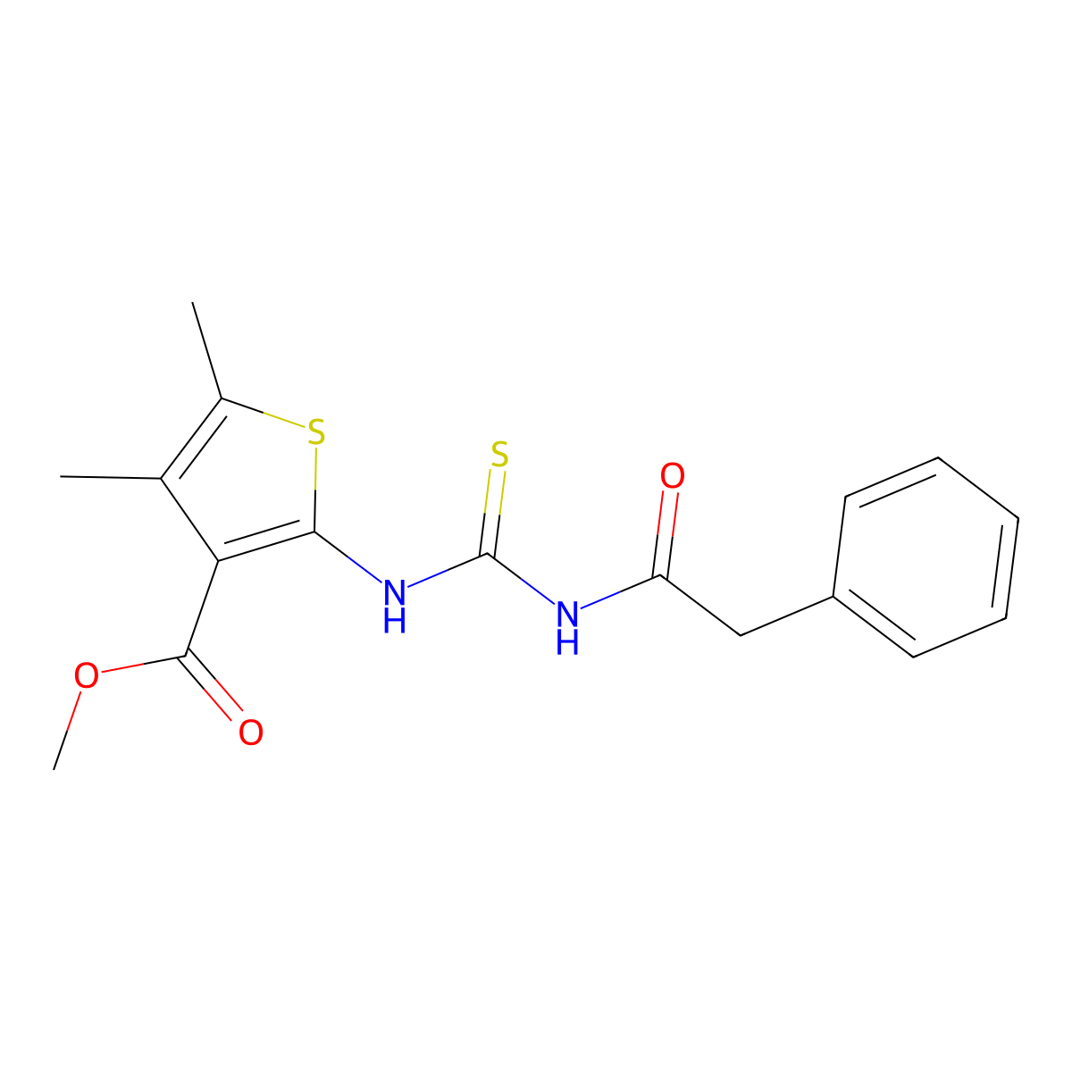 Methyl 4,5-dimethyl-2-({[(phenylacetyl)amino]carbothioyl}amino)-3-thiophenecarboxylate molecular structure, CAS 308300-15-4