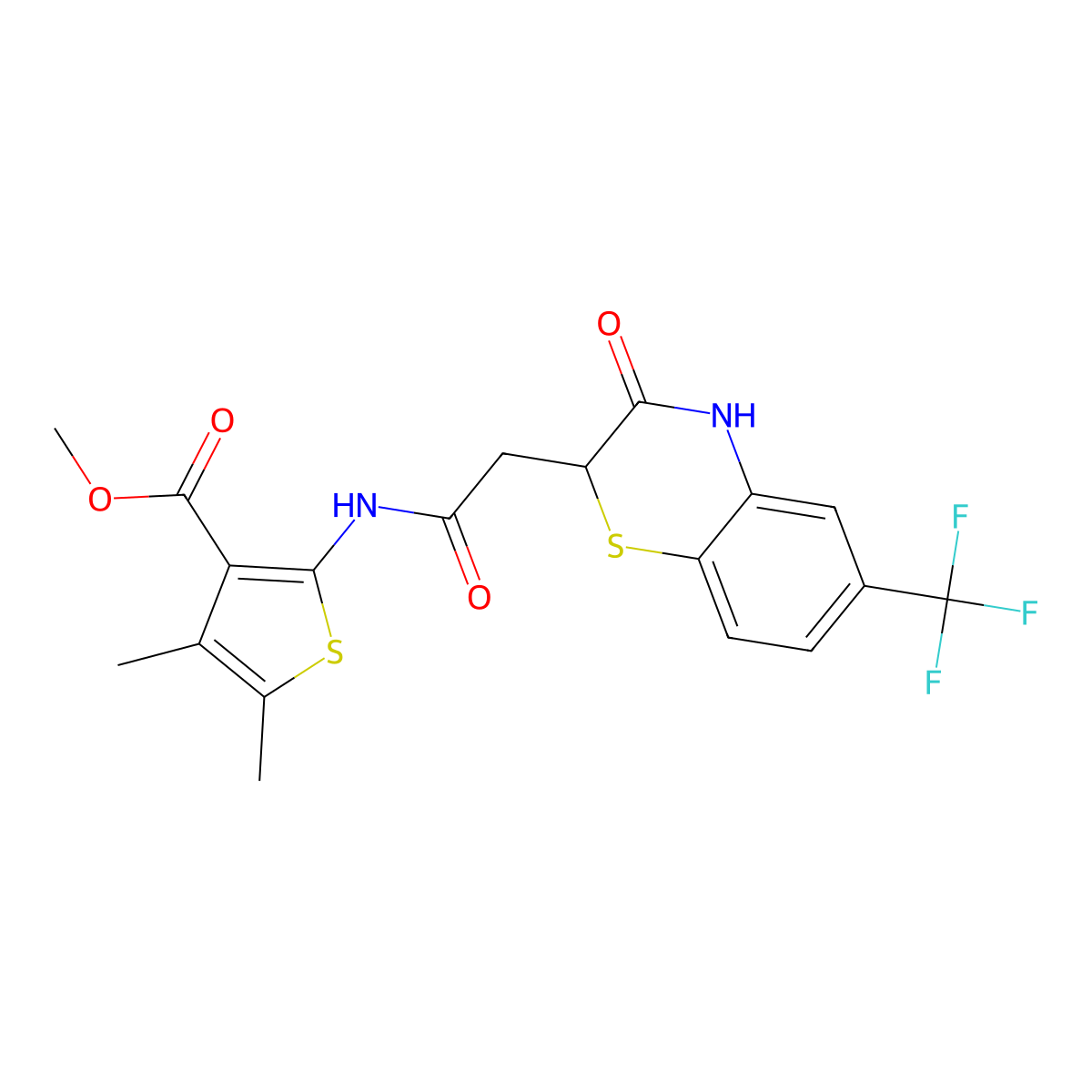 methyl 4,5-dimethyl-2-{2-[3-oxo-6-(trifluoromethyl)-3,4-dihydro-2H-1,4-benzothiazin-2-yl]acetamido}thiophene-3-carboxylate molecular structure, CAS 308300-17-6