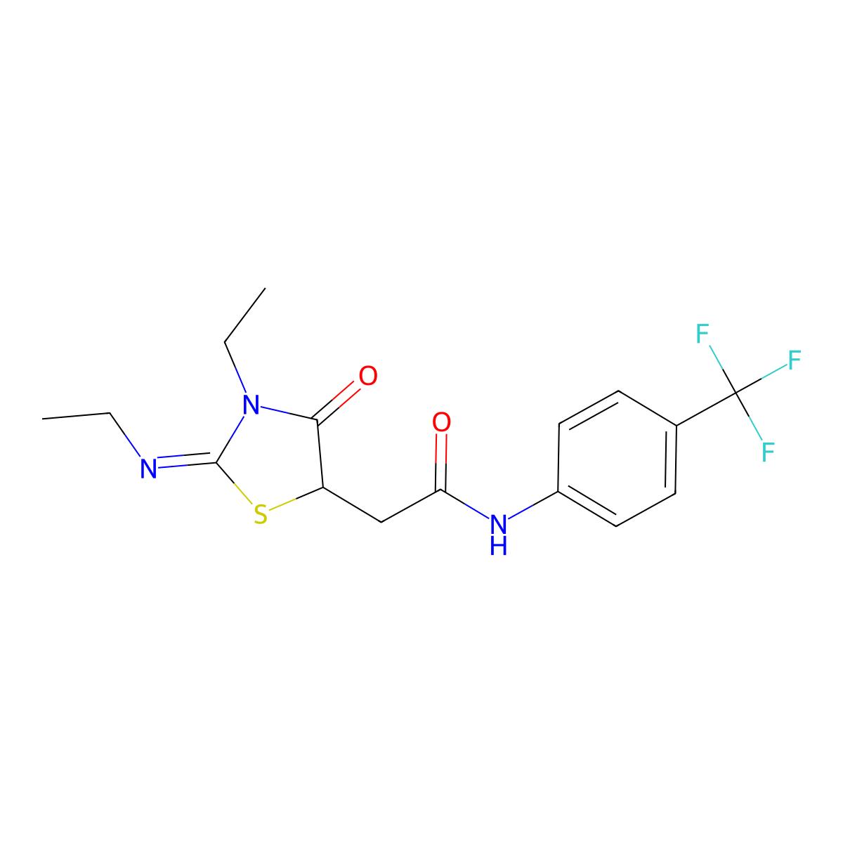 2-[(2Z)-3-ethyl-2-(ethylimino)-4-oxo-1,3-thiazolidin-5-yl]-N-[4-(trifluoromethyl)phenyl]acetamide molecular structure, CAS 308300-19-8