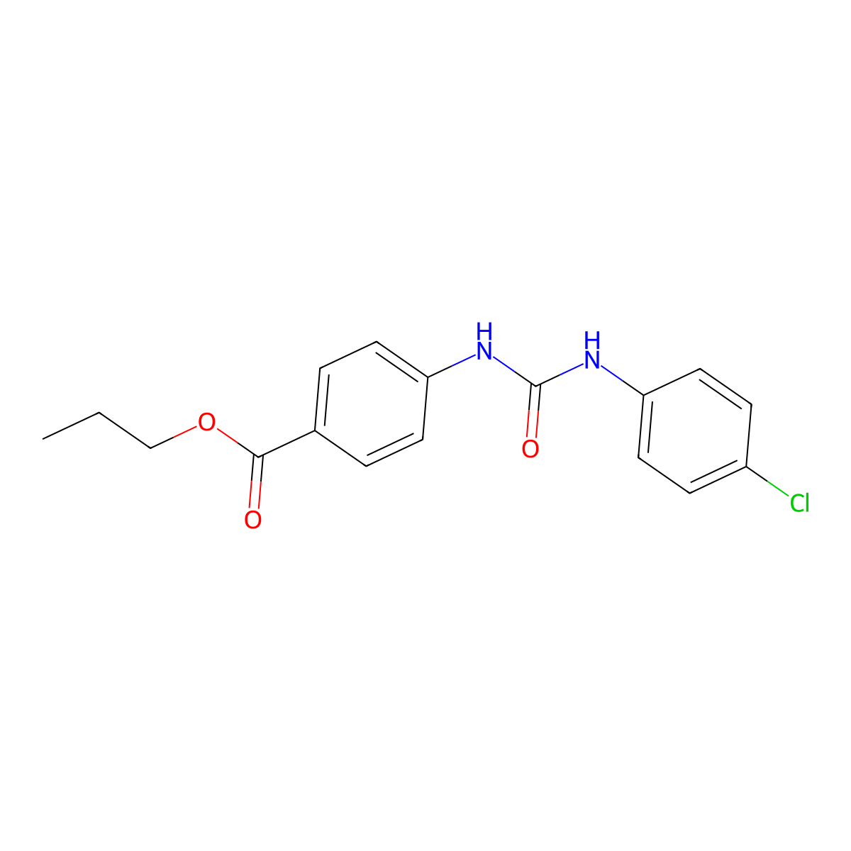 Propyl 4-{[(4-chlorophenyl)carbamoyl]amino}benzoate molecular structure, CAS 308300-32-5