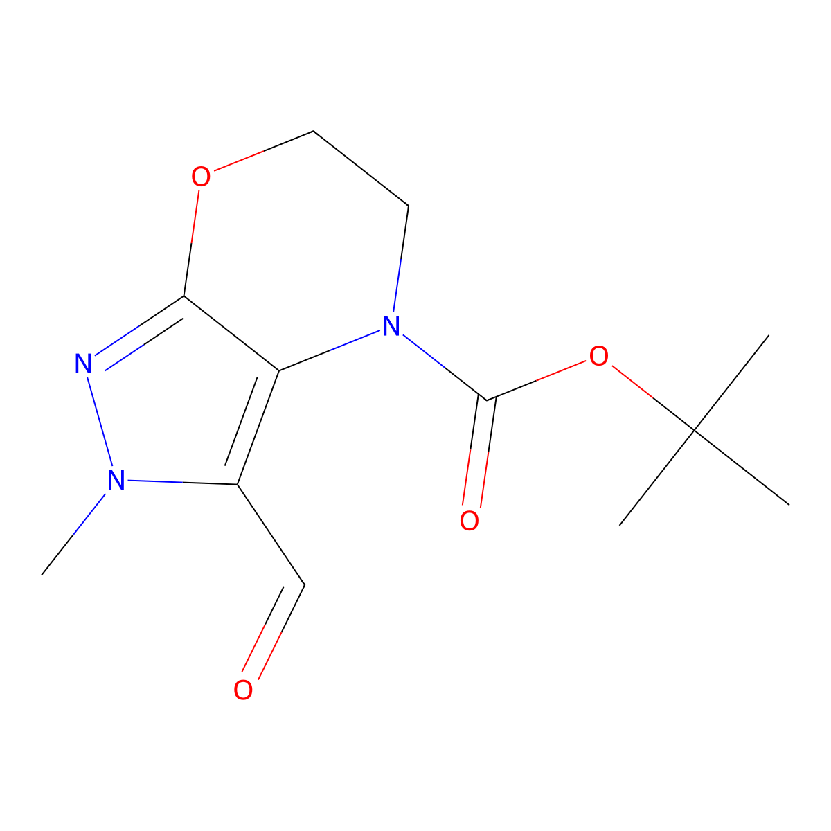 tert-butyl 3-formyl-2-methyl-2H,4H,5H,6H-pyrazolo[3,4-b][1,4]oxazine-4-carboxylate molecular structure, CAS 3083524-83-5