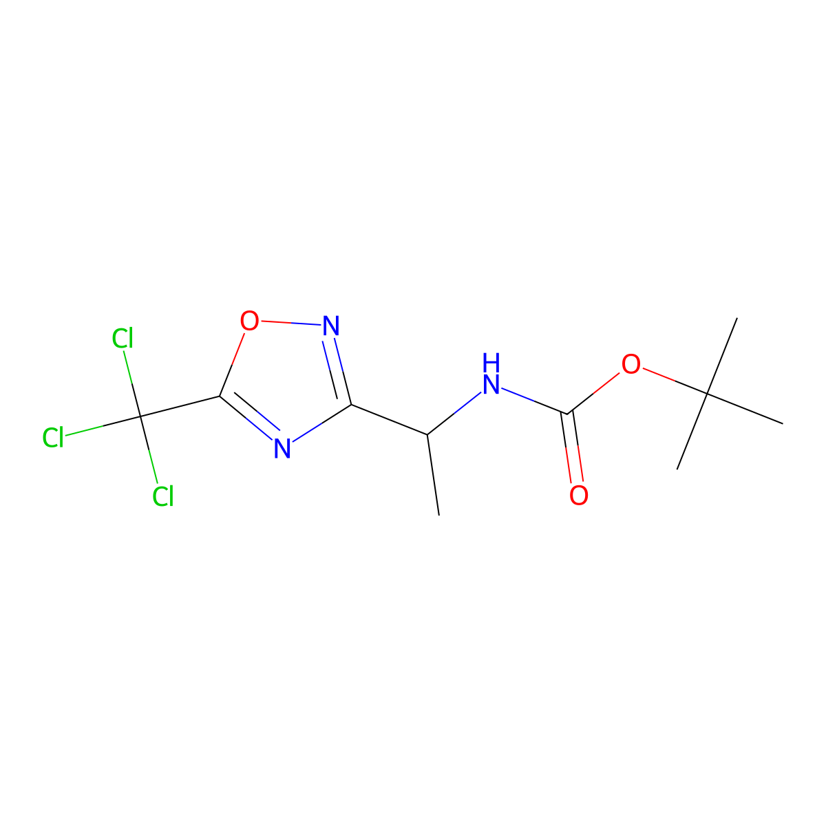 tert-butyl N-{1-[5-(trichloromethyl)-1,2,4-oxadiazol-3-yl]ethyl}carbamate molecular structure, CAS 3083525-32-7