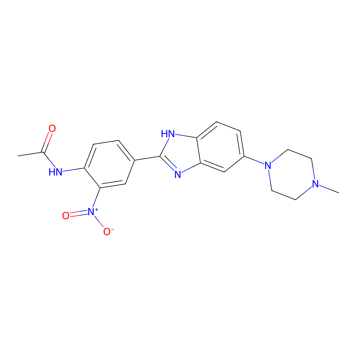 N-{4-[5-(4-methylpiperazin-1-yl)-1H-1,3-benzodiazol-2-yl]-2-nitrophenyl}acetamide molecular structure, CAS 308362-09-6