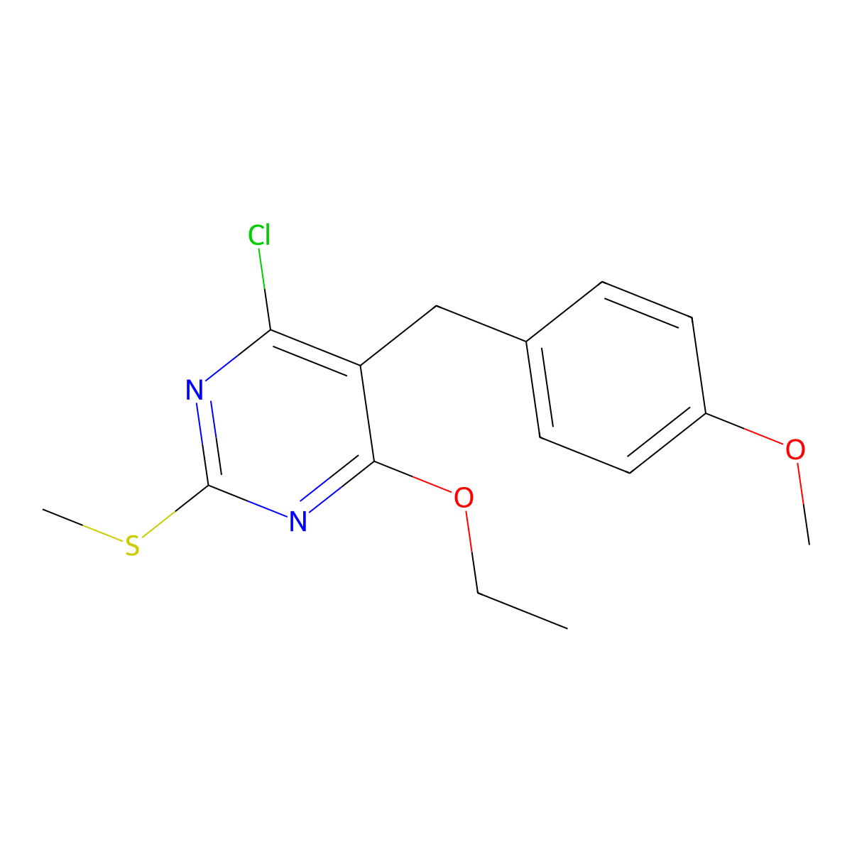 4-Chloro-6-ethoxy-5-[(4-methoxyphenyl)methyl]-2-methylsulfanylpyrimidine molecular structure, CAS 30837-95-7