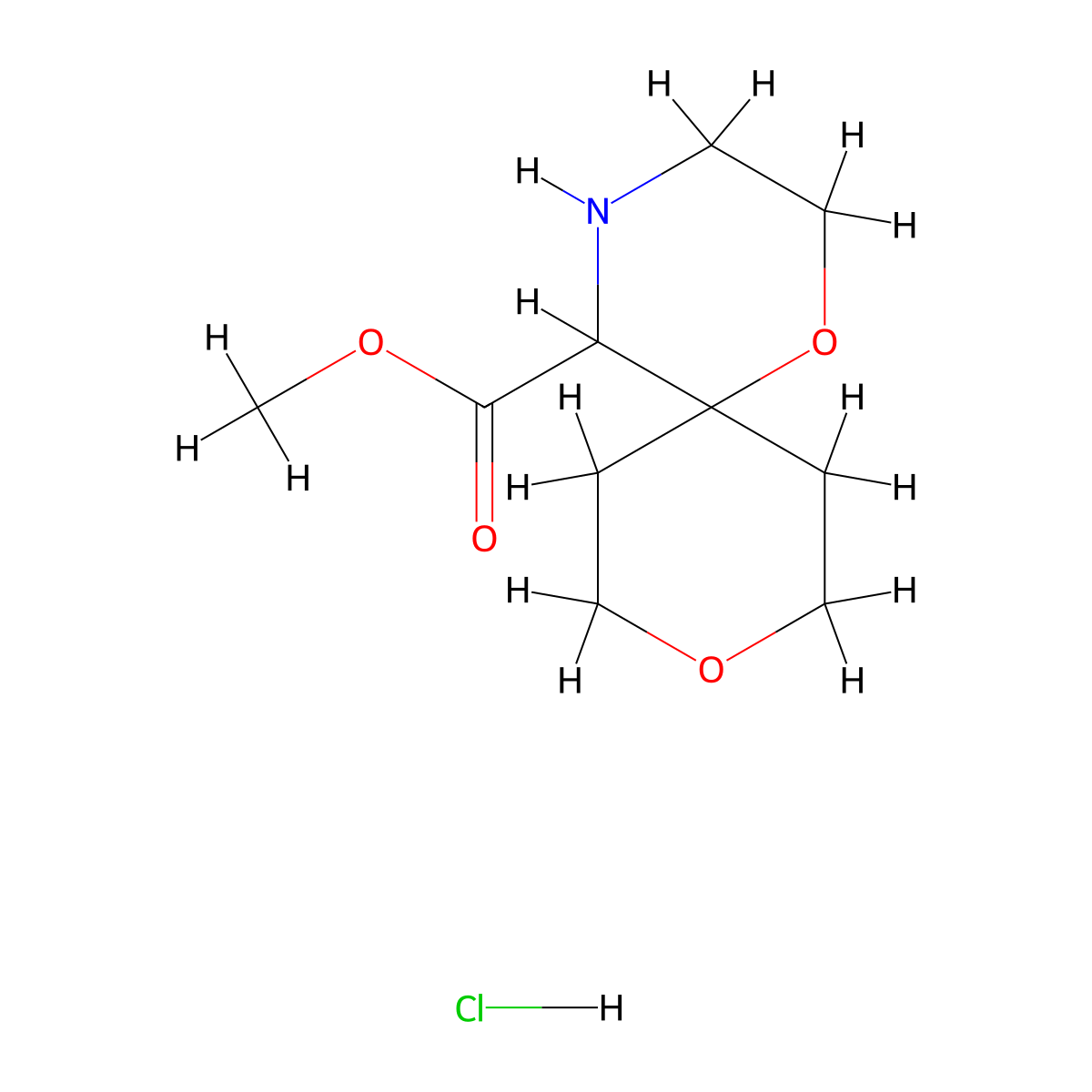 Methyl 1,9-dioxa-4-azaspiro[5.5]undecane-5-carboxylate hydrochloride molecular structure, CAS 3085375-79-4