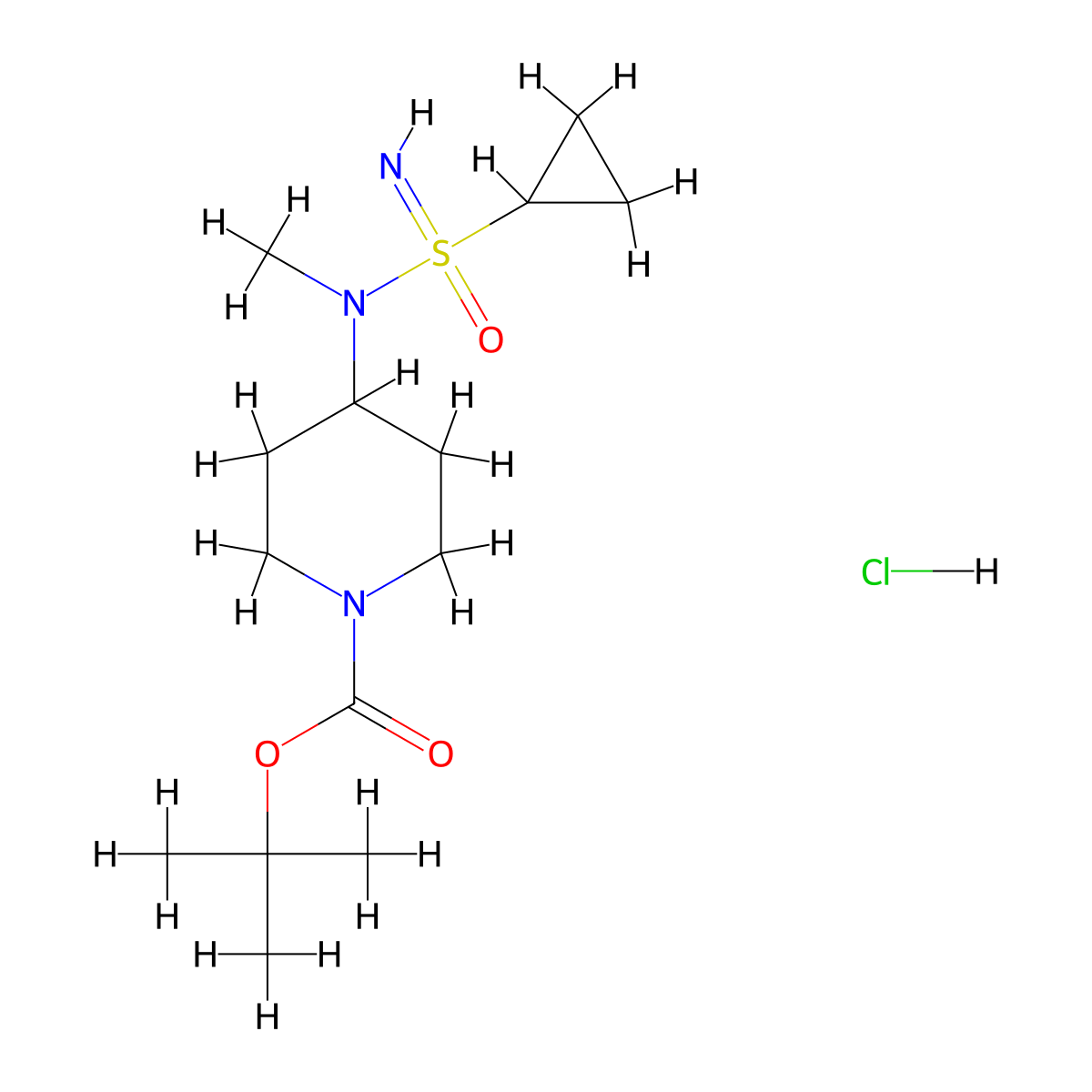 tert-butyl 4-(N-methylcyclopropanesulfonoimidamido)piperidine-1-carboxylate hydrochloride molecular structure, CAS 3085375-99-8