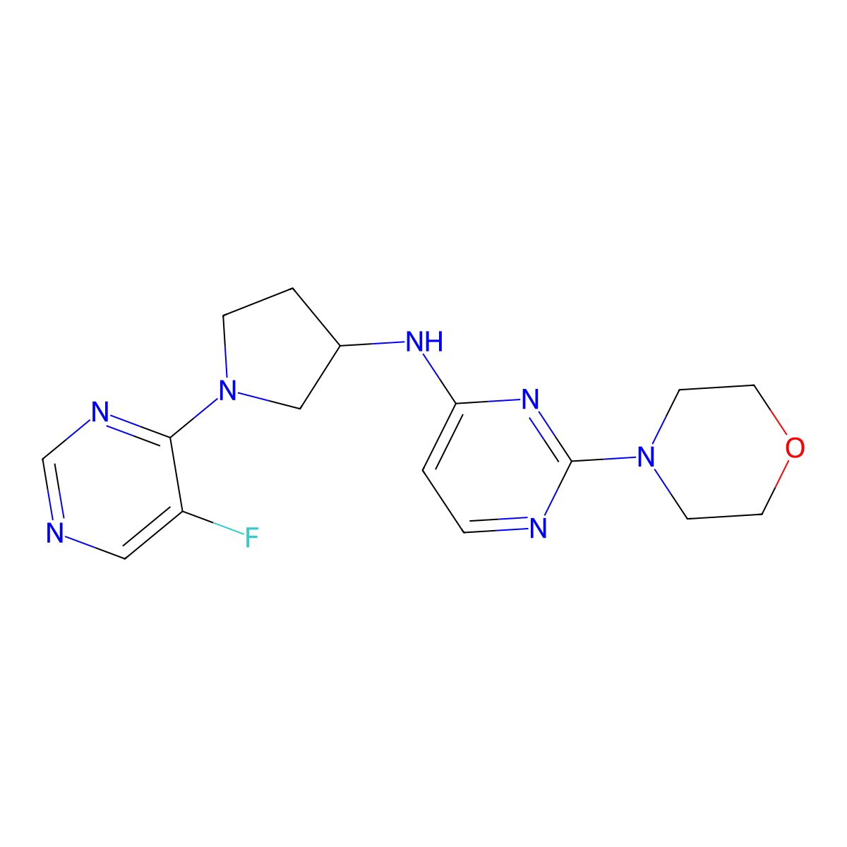 N-[1-(5-fluoropyrimidin-4-yl)pyrrolidin-3-yl]-2-morpholin-4-ylpyrimidin-4-amine molecular structure, CAS 3085405-43-9