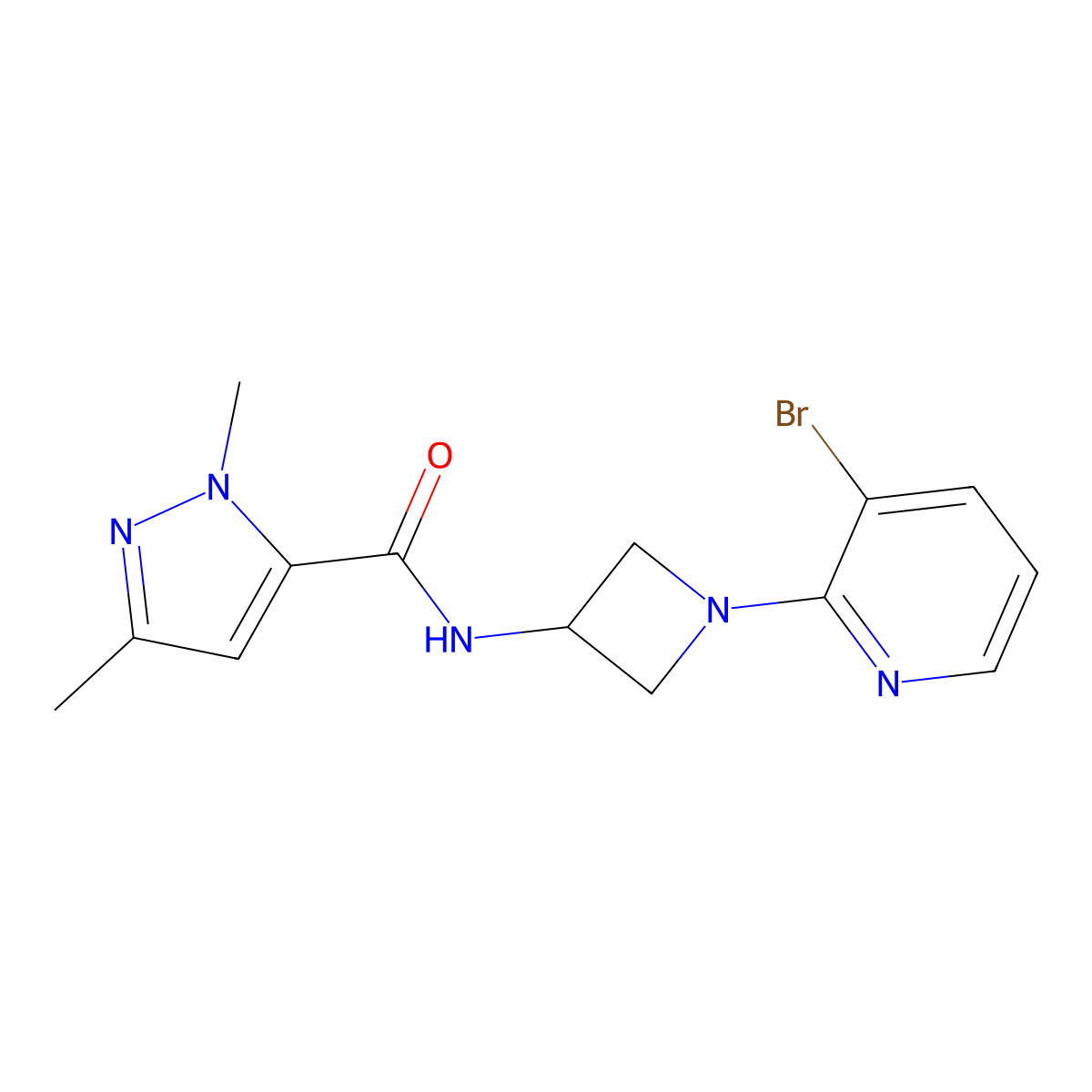 N-[1-(3-bromopyridin-2-yl)azetidin-3-yl]-2,5-dimethylpyrazole-3-carboxamide molecular structure, CAS 3085406-12-5