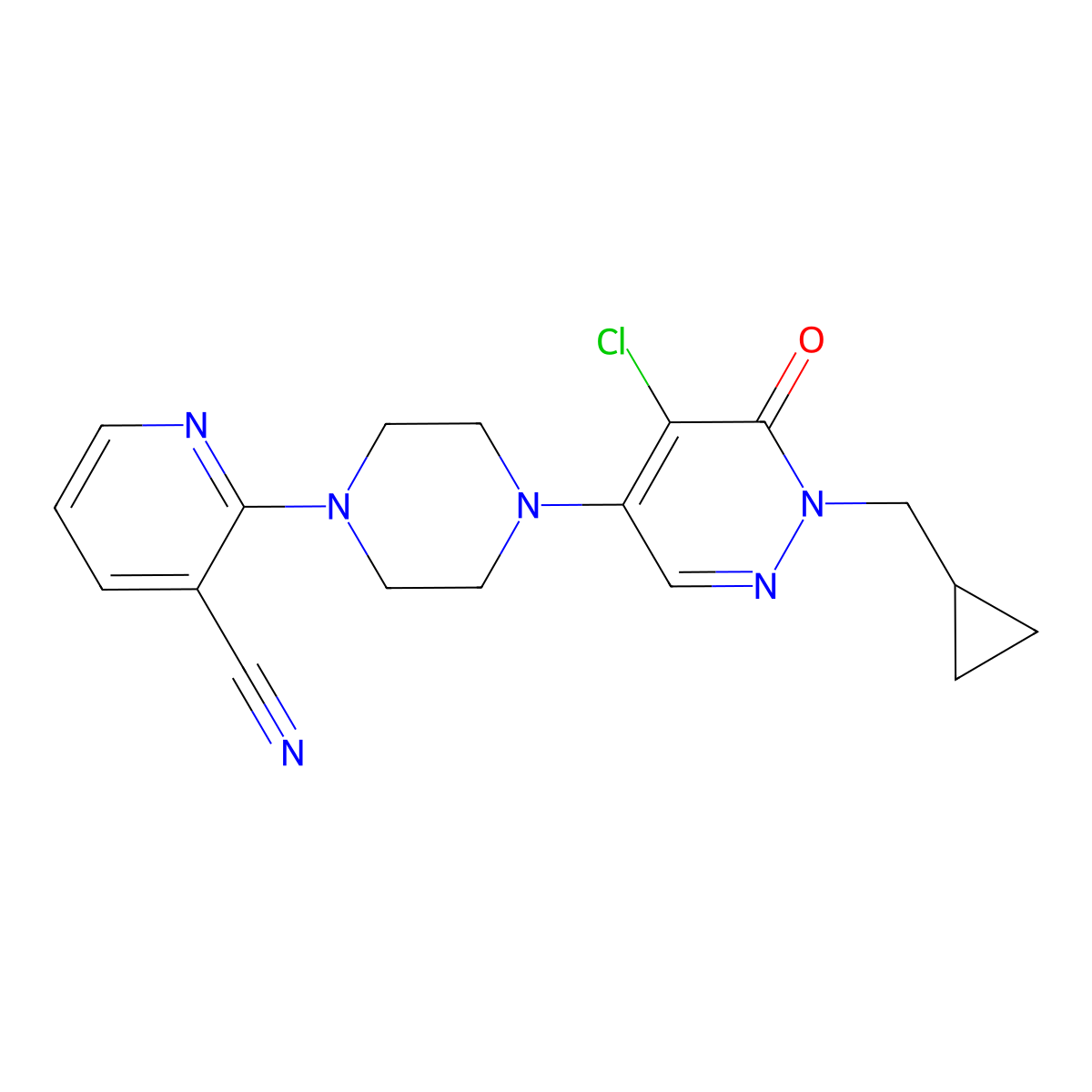 2-[4-[5-Chloro-1-(cyclopropylmethyl)-6-oxopyridazin-4-yl]piperazin-1-yl]pyridine-3-carbonitrile molecular structure, CAS 3085427-00-2