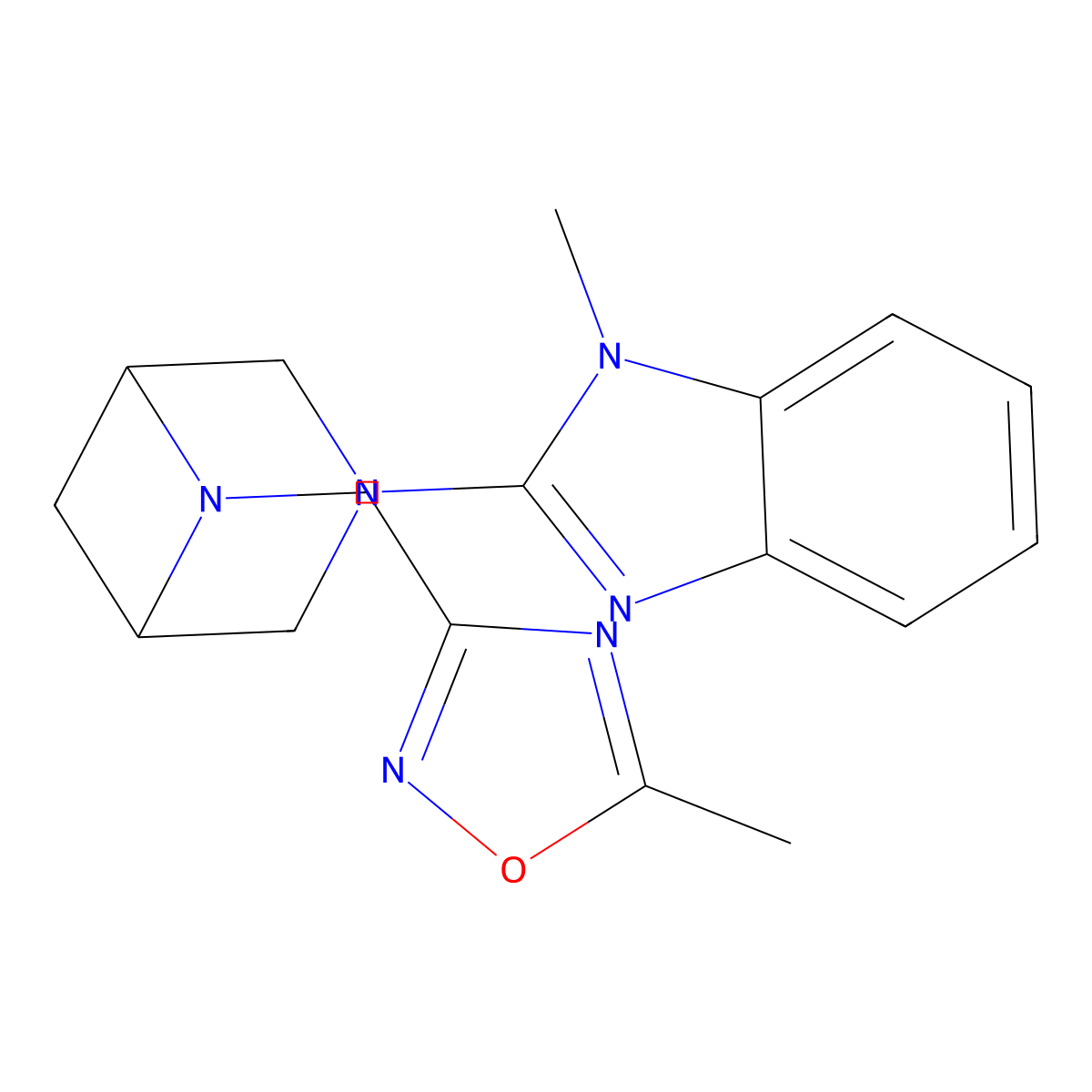 5-Methyl-3-[[3-(1-methylbenzimidazol-2-yl)-3,6-diazabicyclo[3.1.1]heptan-6-yl]methyl]-1,2,4-oxadiazole molecular structure, CAS 3085427-74-0