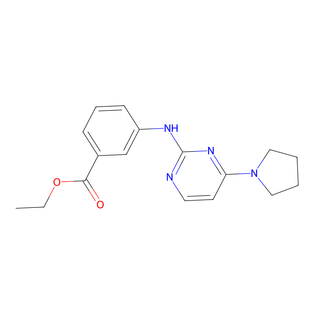 Ethyl 3-[(4-pyrrolidin-1-ylpyrimidin-2-yl)amino]benzoate molecular structure, CAS 3085427-76-2