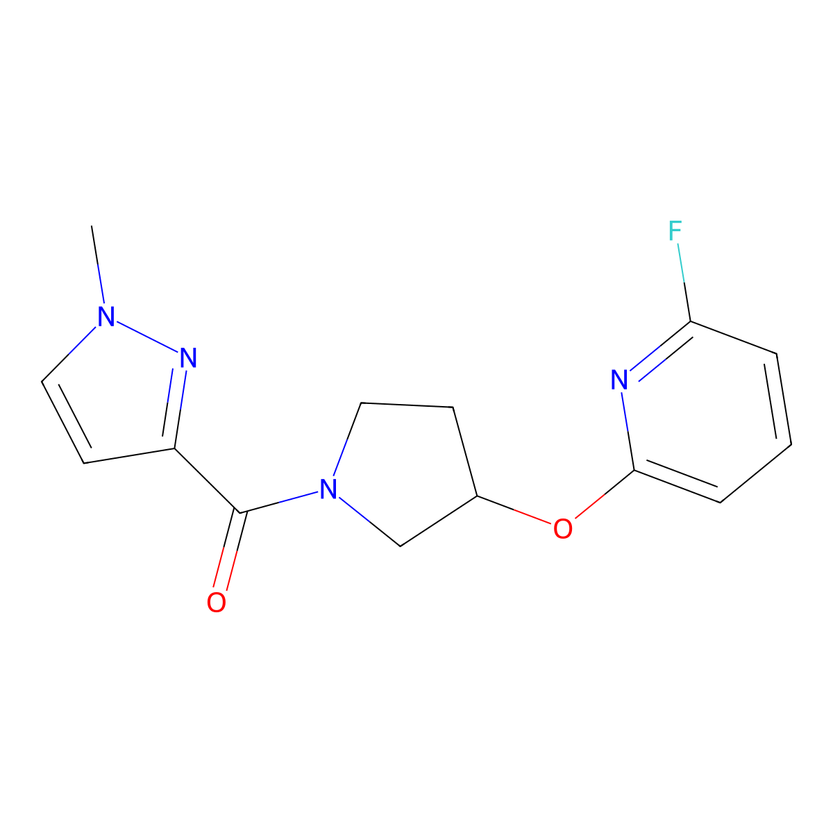[3-(6-Fluoropyridin-2-yl)oxypyrrolidin-1-yl]-(1-methylpyrazol-3-yl)methanone molecular structure, CAS 3085427-86-4