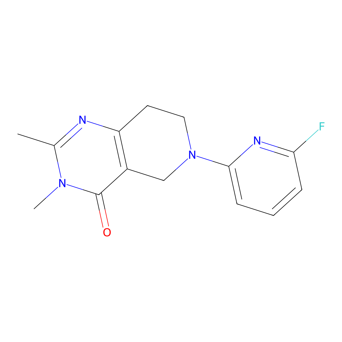 6-(6-fluoropyridin-2-yl)-2,3-dimethyl-7,8-dihydro-5H-pyrido[4,3-d]pyrimidin-4-one molecular structure, CAS 3085439-55-7
